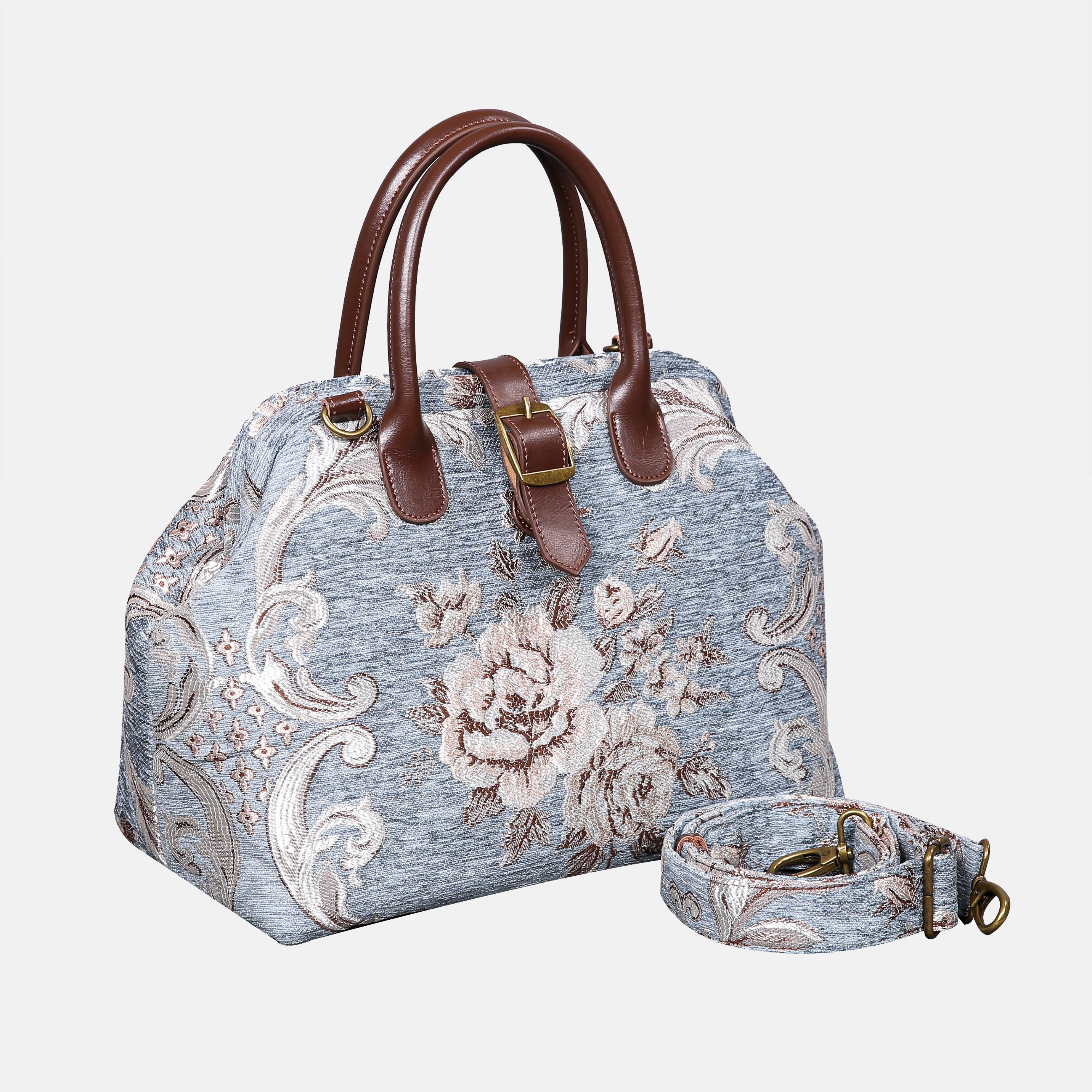 Floral Windy Blue Carpet Handbag Purse carpet bag MCW Handmade front side