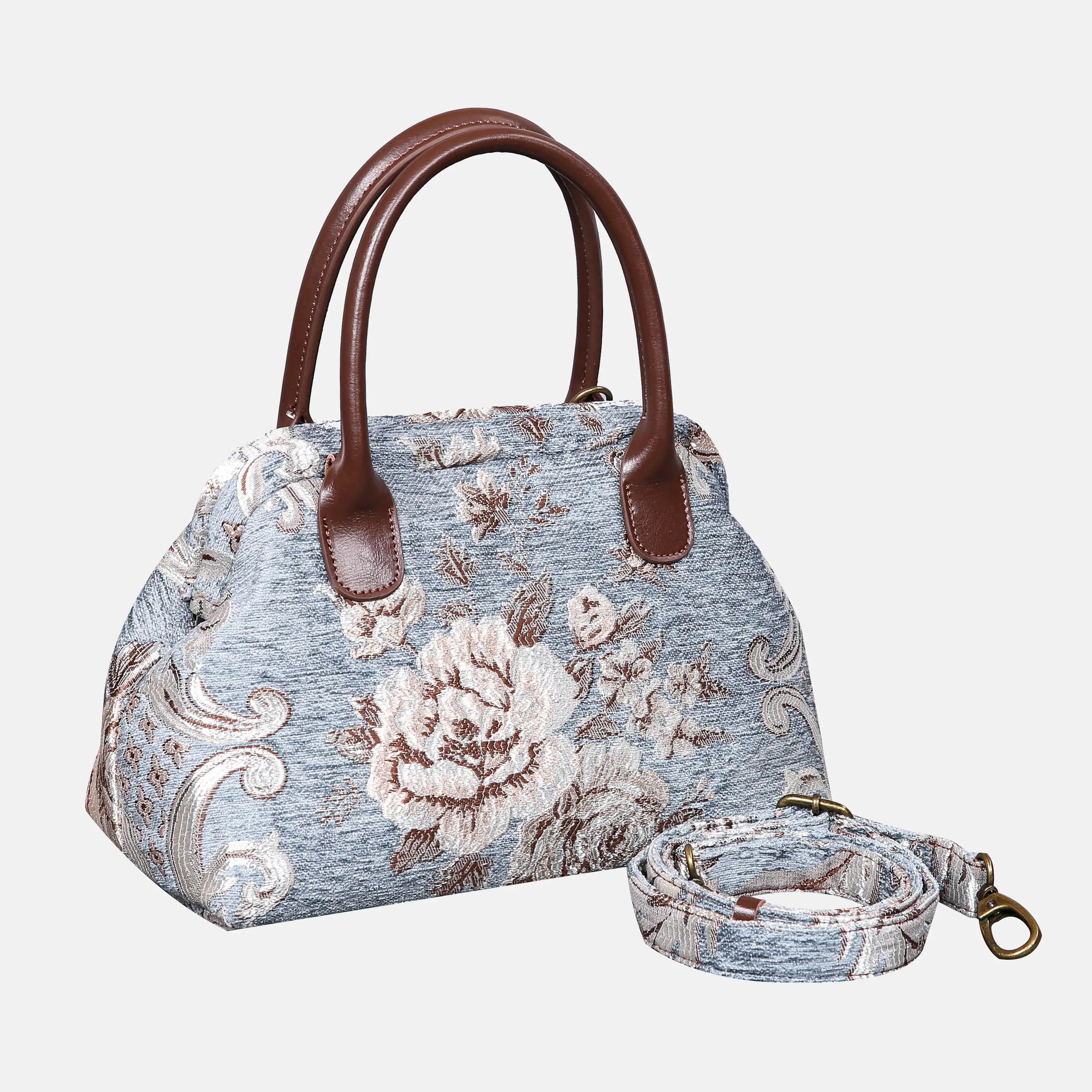 Floral Windy Blue Carpet Satchel carpet bag MCW Handmade front side