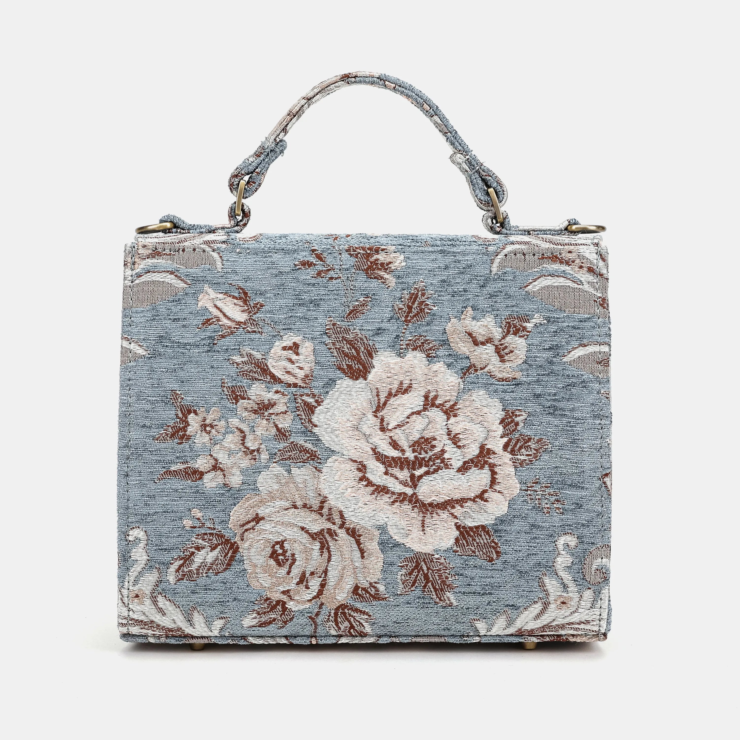 Floral Windy Blue Flap Satchel Carpetbag of America back