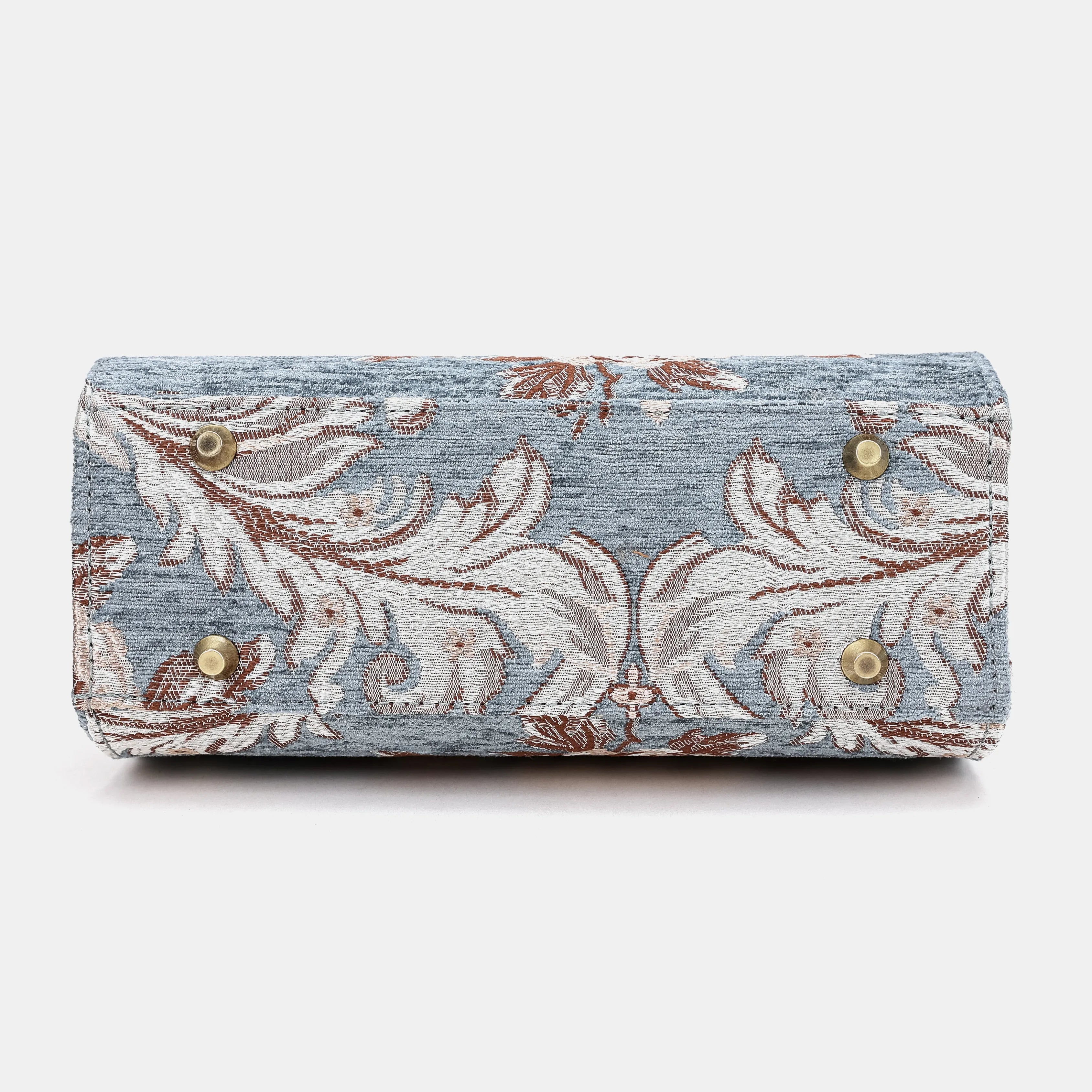 Floral Windy Blue Flap Satchel Carpetbag of America bottom