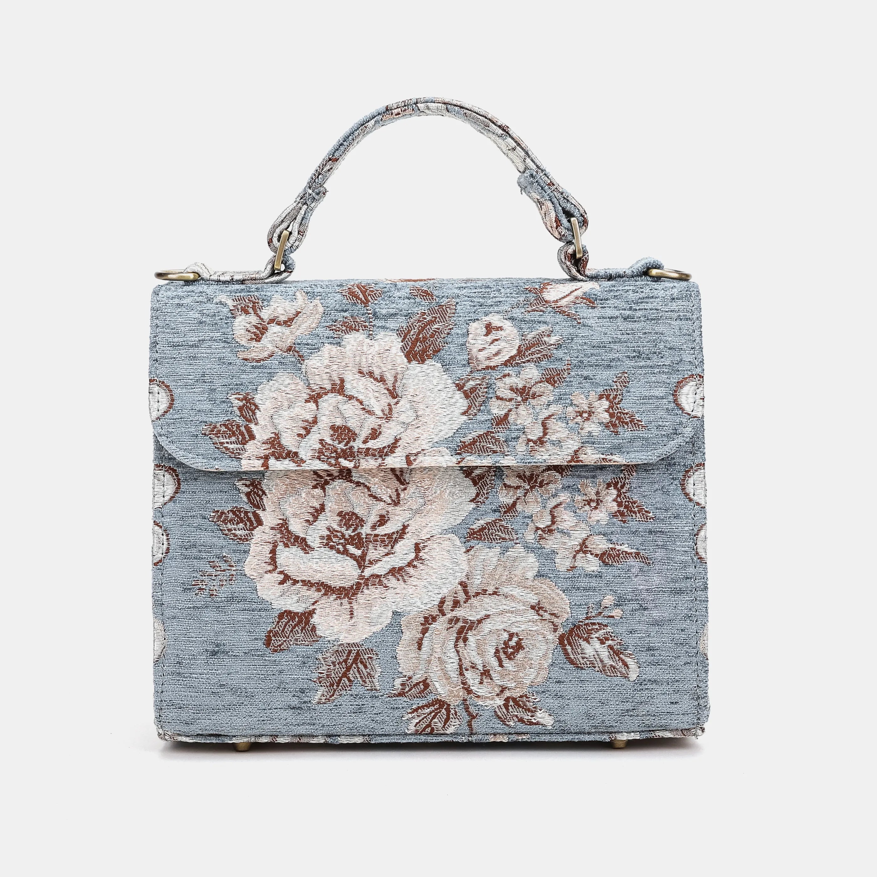 Floral Windy Blue Flap Satchel Carpetbag of America main