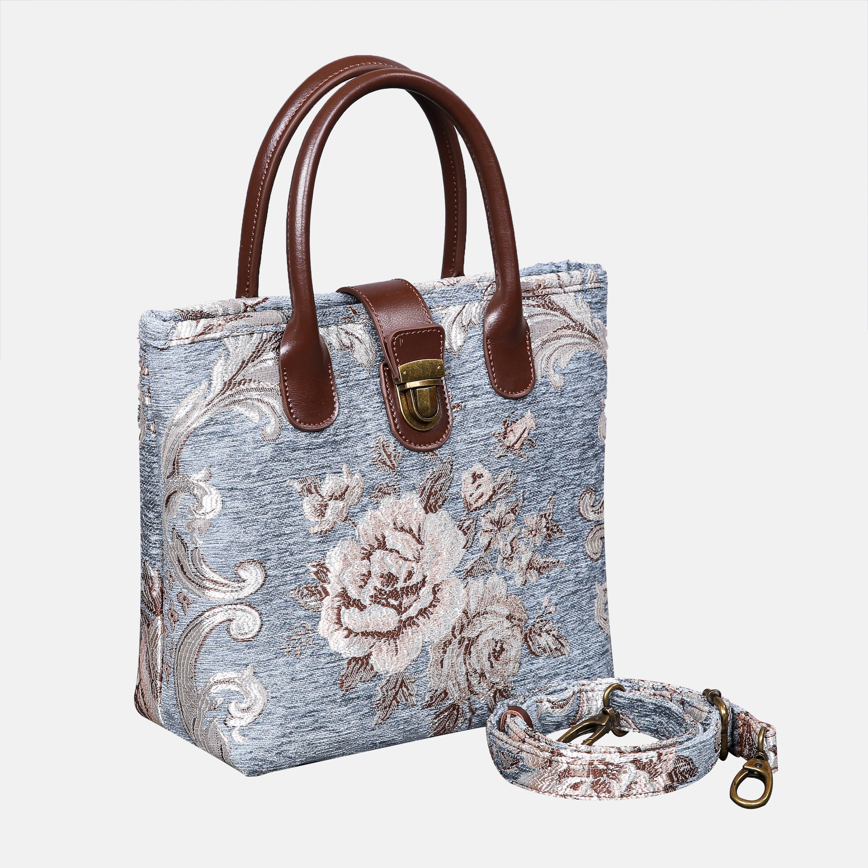 Floral Windy Blue Tuck Lock Carpet Satchel carpet bag MCW Handmade with strap