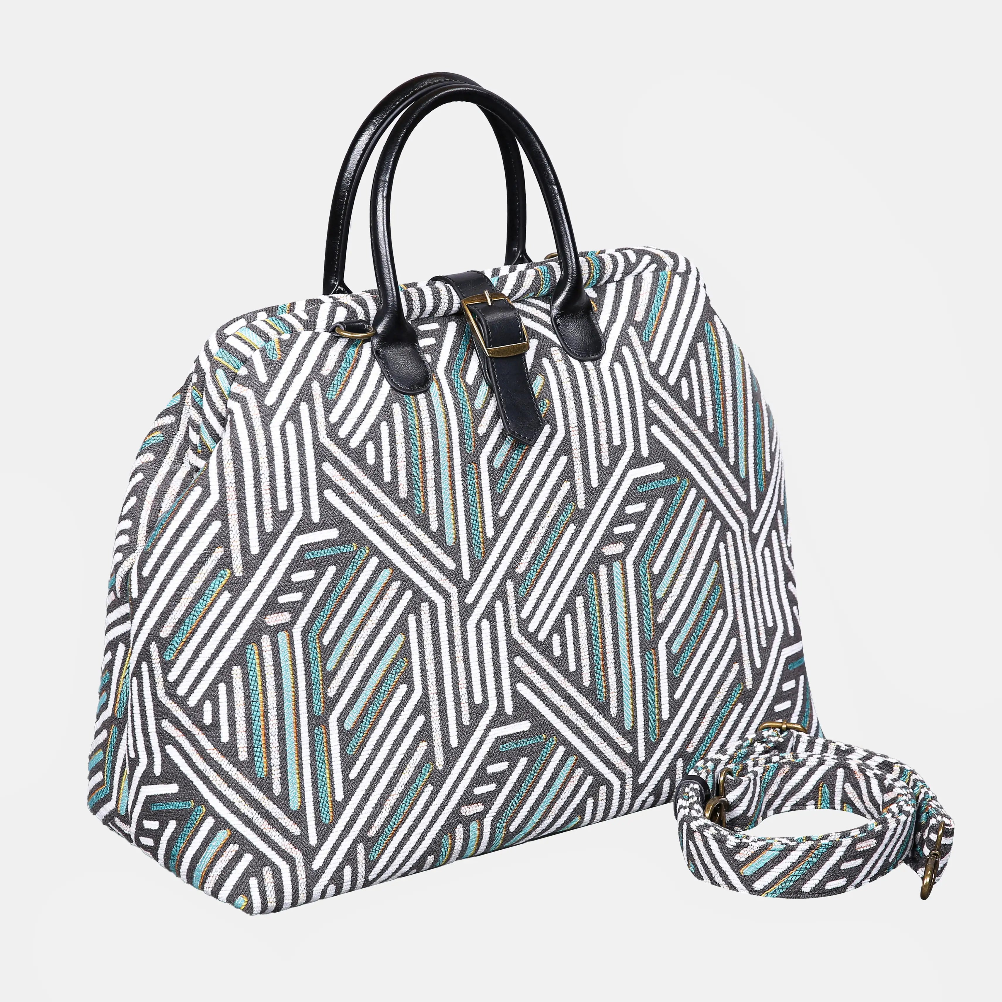 Geometric Green Mary Poppins Weekender Carpetbag of America with shoulder strap