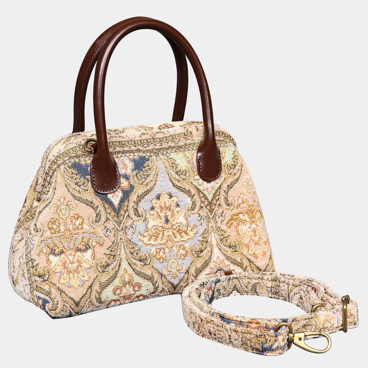 Golden Age Beige Carpet Satchel carpet bag MCW Handmade with strap