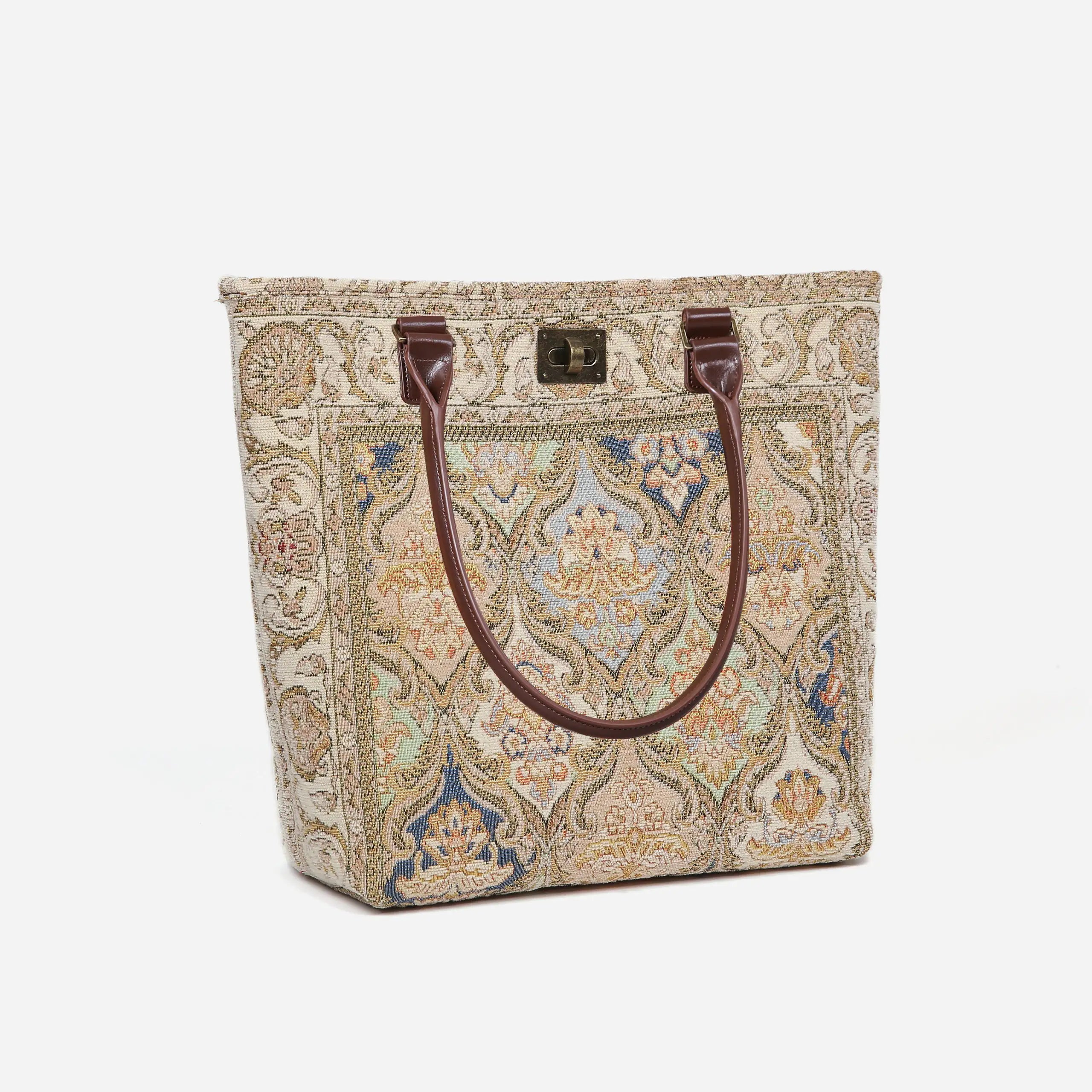 Golden Age Beige Carpet Tote Shopper Carpetbag of America handle down