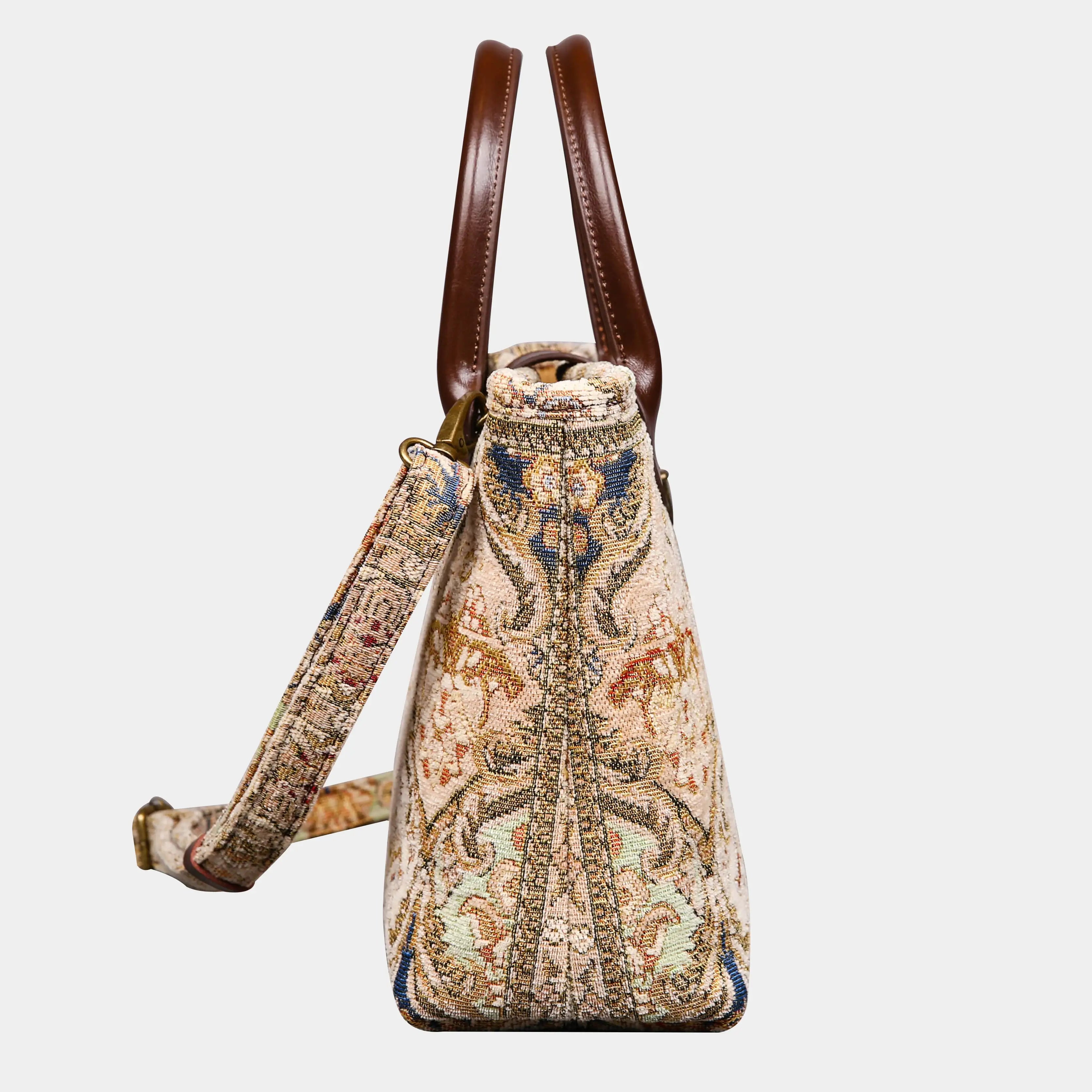 Golden Age Beige Tuck Lock Carpet Satchel carpet bag MCW Handmade of America side