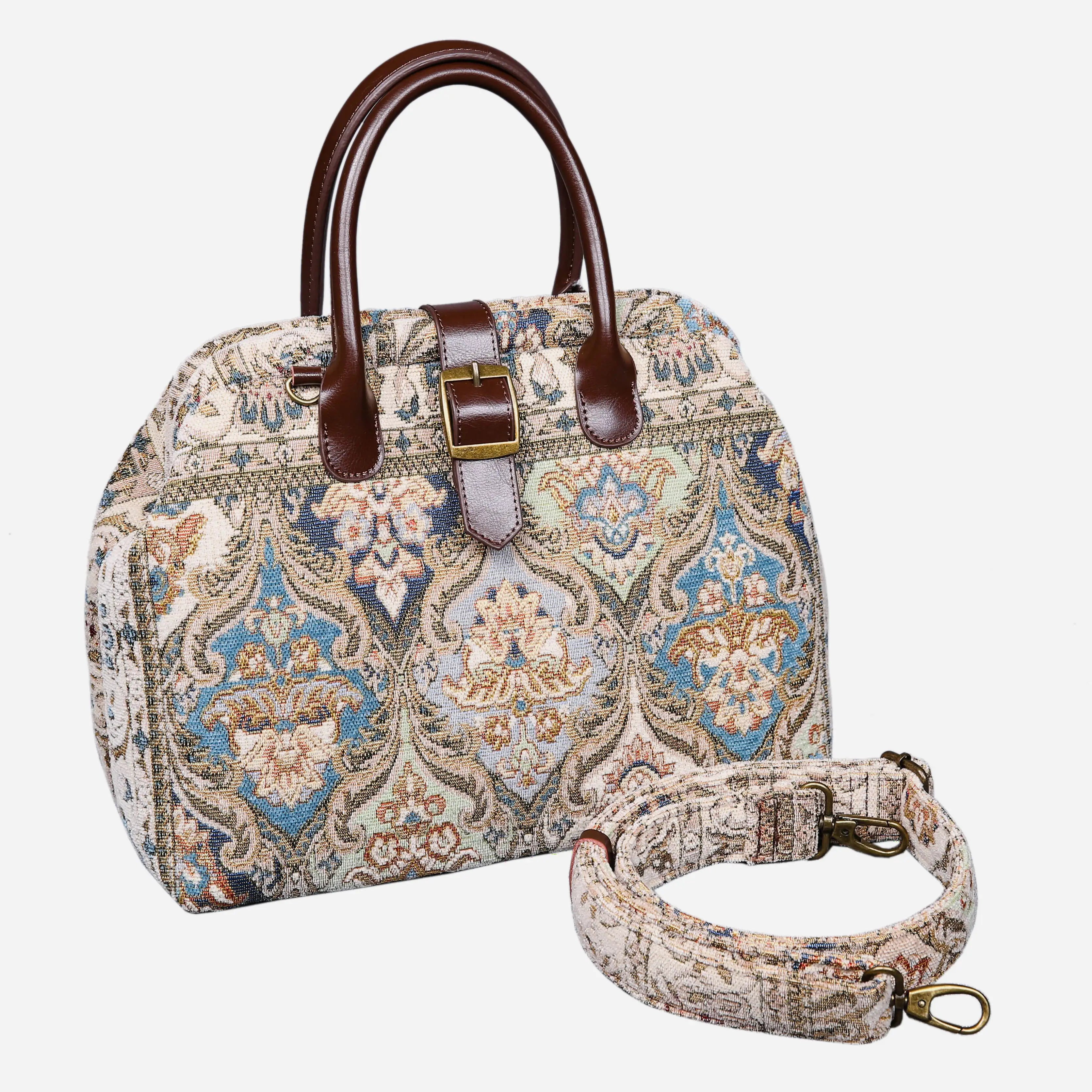 Golden Age Blue Carpet Handbag Purse carpet bag MCW Handmade with shoulder strap