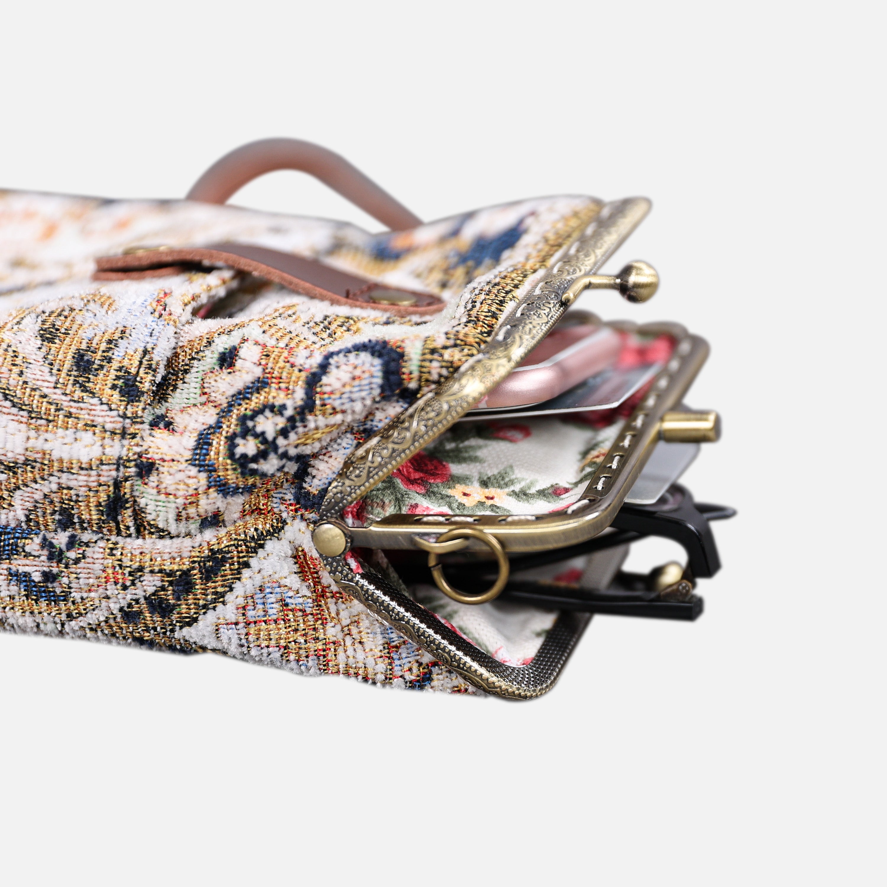 Golden Age Navy Carpet Phone Case Carpetbag of America open to the side