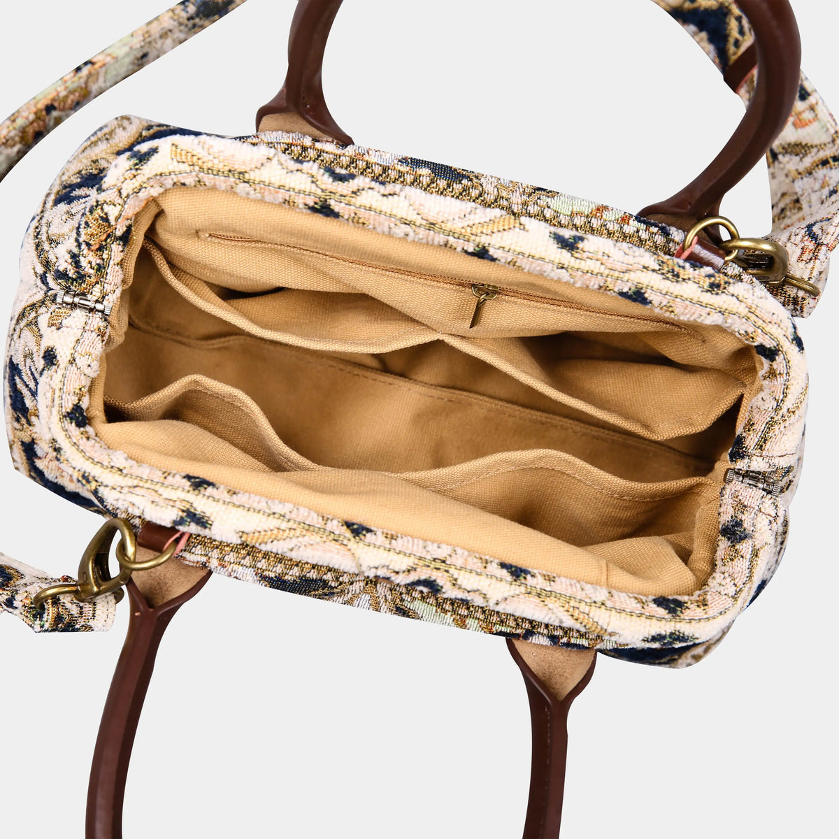 Golden Age Navy Carpet Satchel Carpetbag of America open