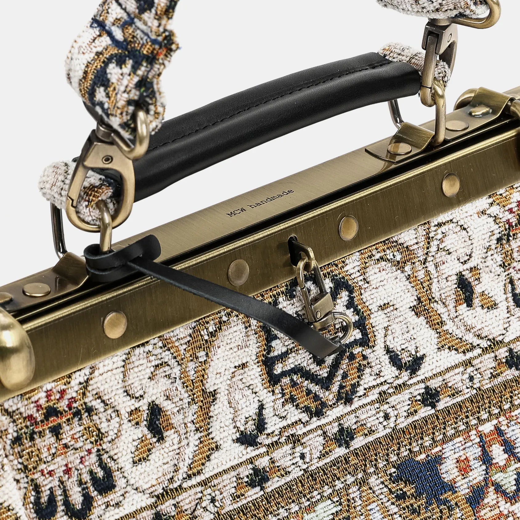 Golden Age Navy Cecile Carpet Purse Gladstone Bag of America handle