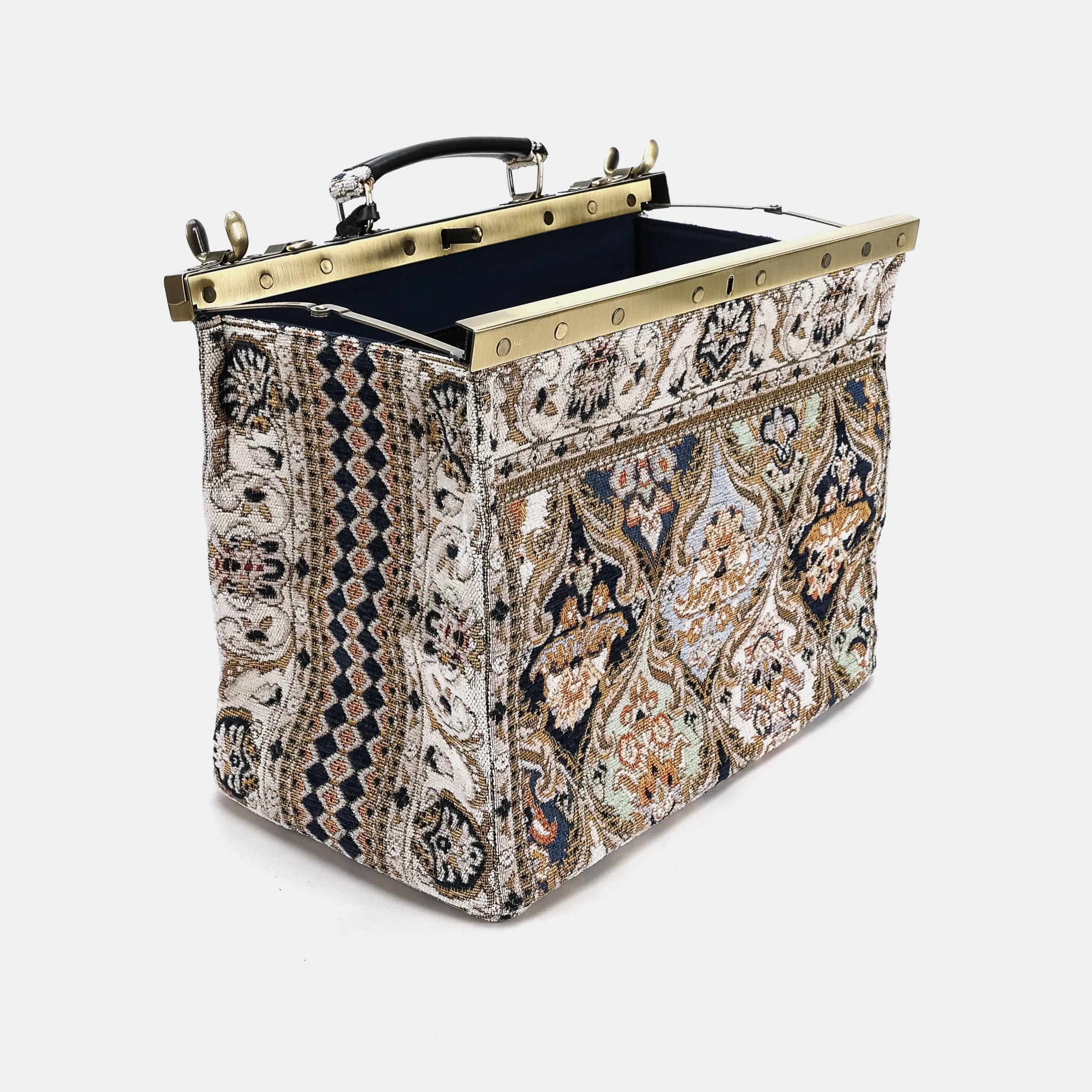 Golden Age Navy Celine Carpet Gladstone Bag of America open and stand