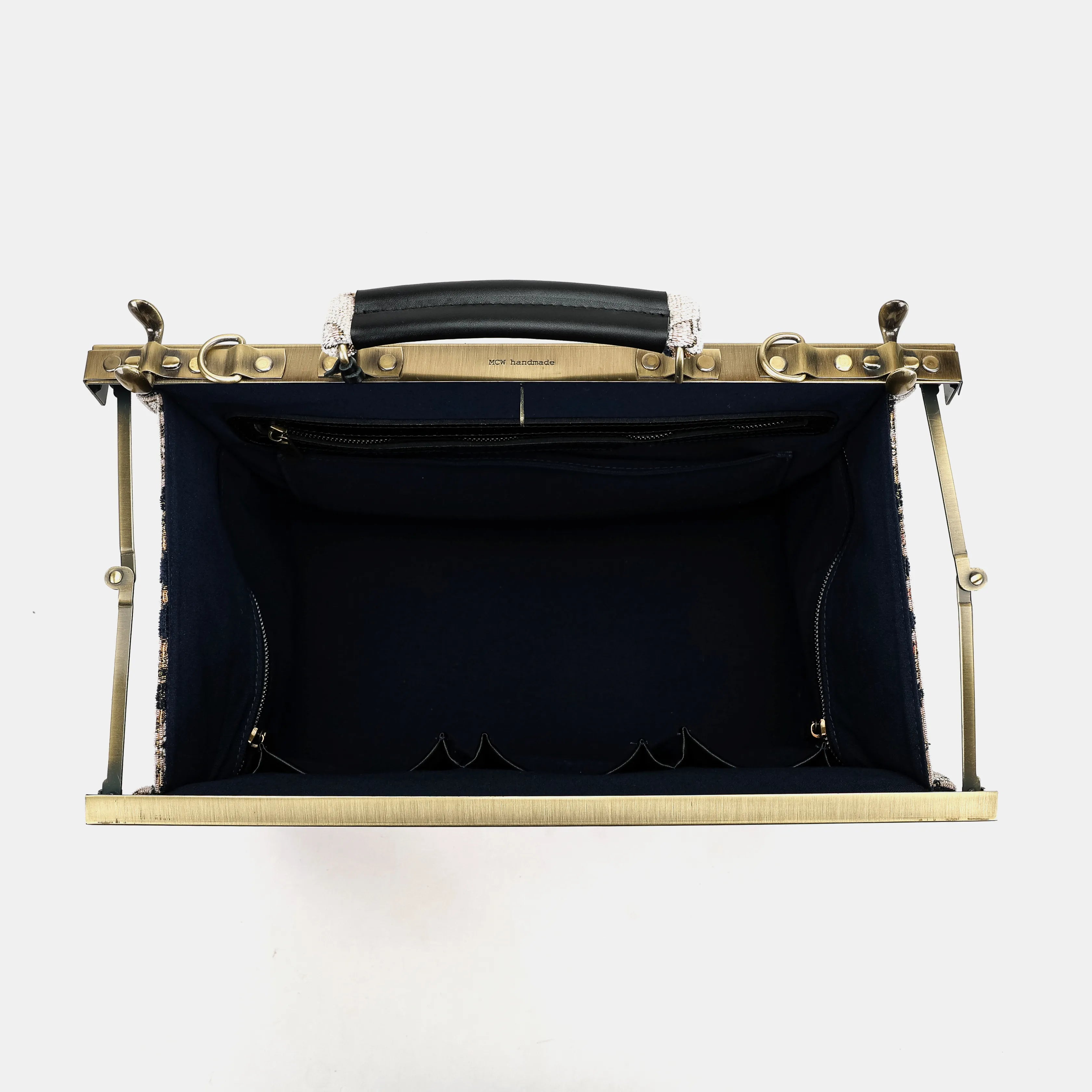 Golden Age Navy Genevieve Carpet Gladstone Bag of America inside