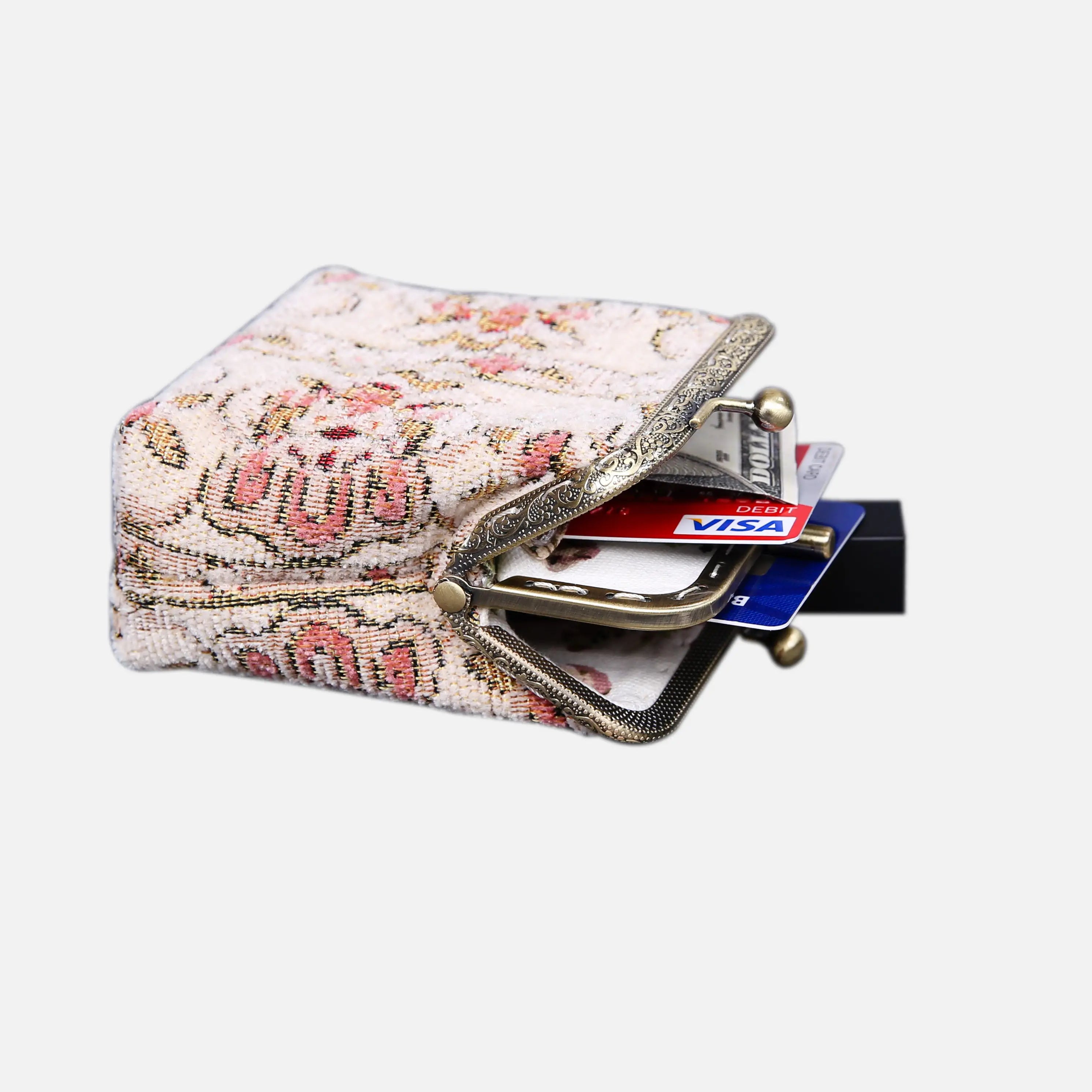 Golden Age Pink Double Kiss Clasp Coin Purse of America in use-5