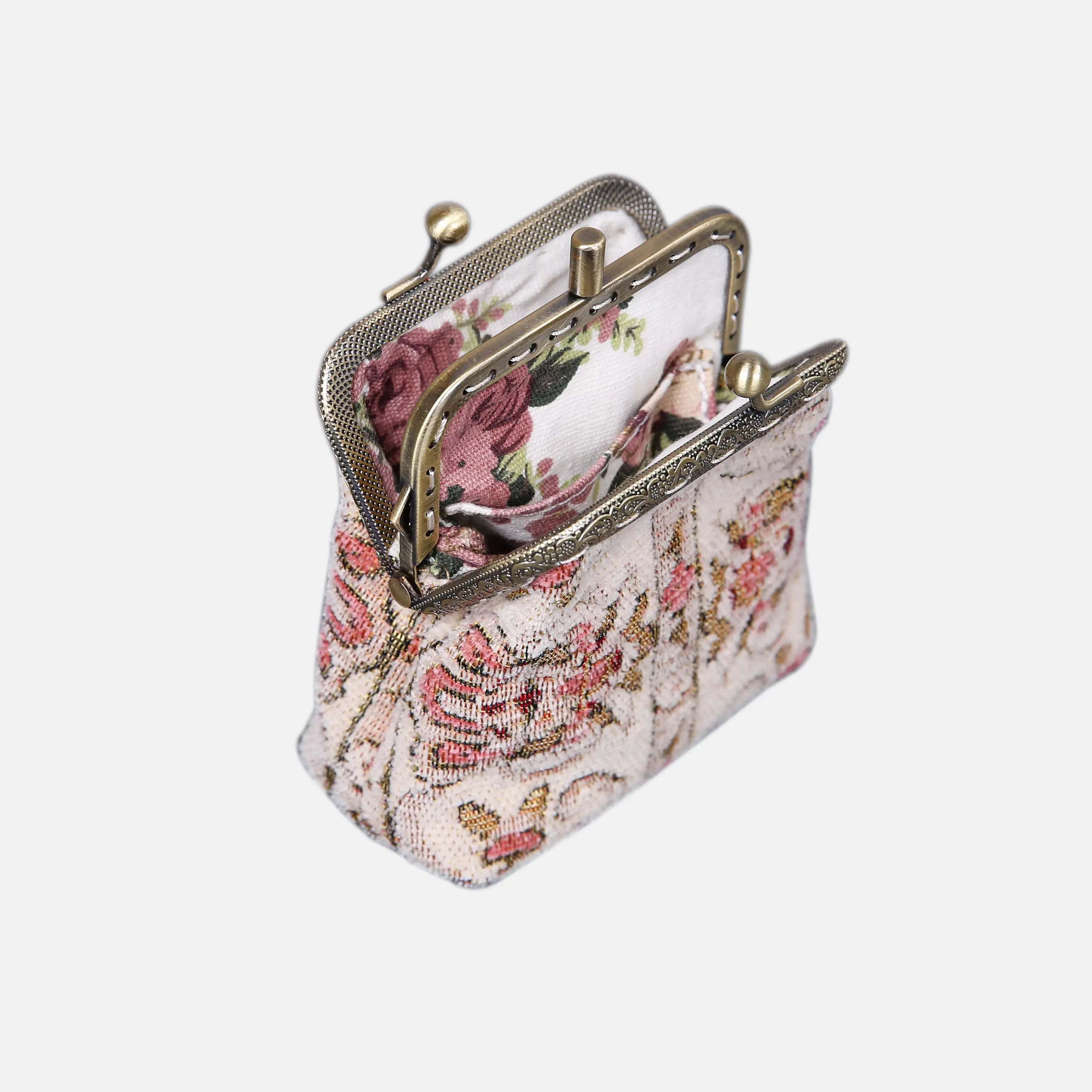 Golden Age Pink Double Kiss Clasp Coin Purse of America Front side open-3