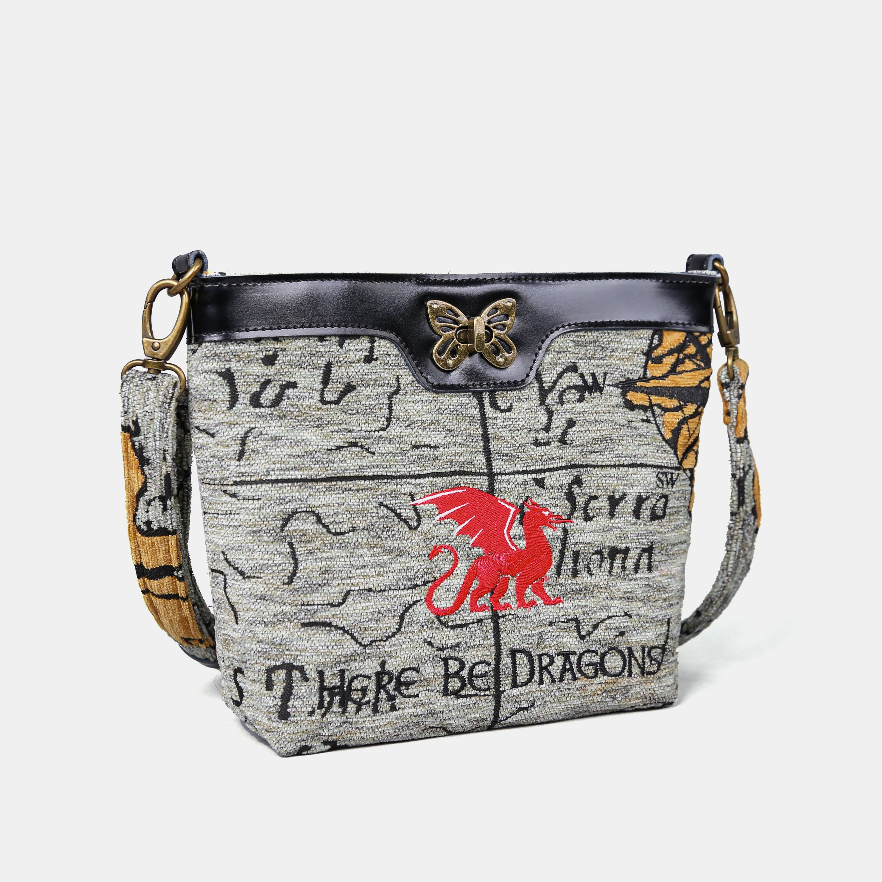 Here Be Dragons Butterfly Crossbody Bag Carpetbag of America front