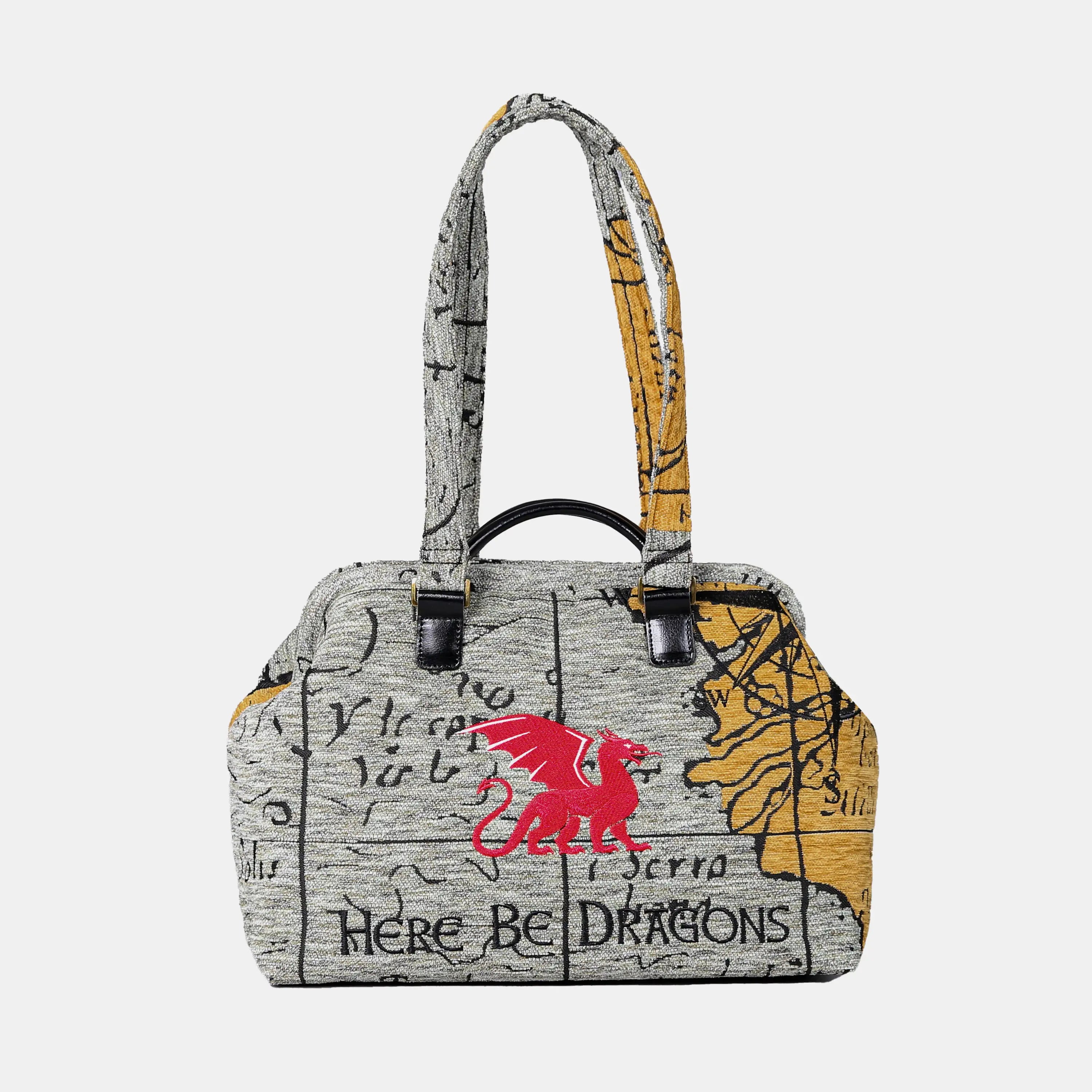 Here Be Dragons Knitting Project Bag  of America-with shoulder strap