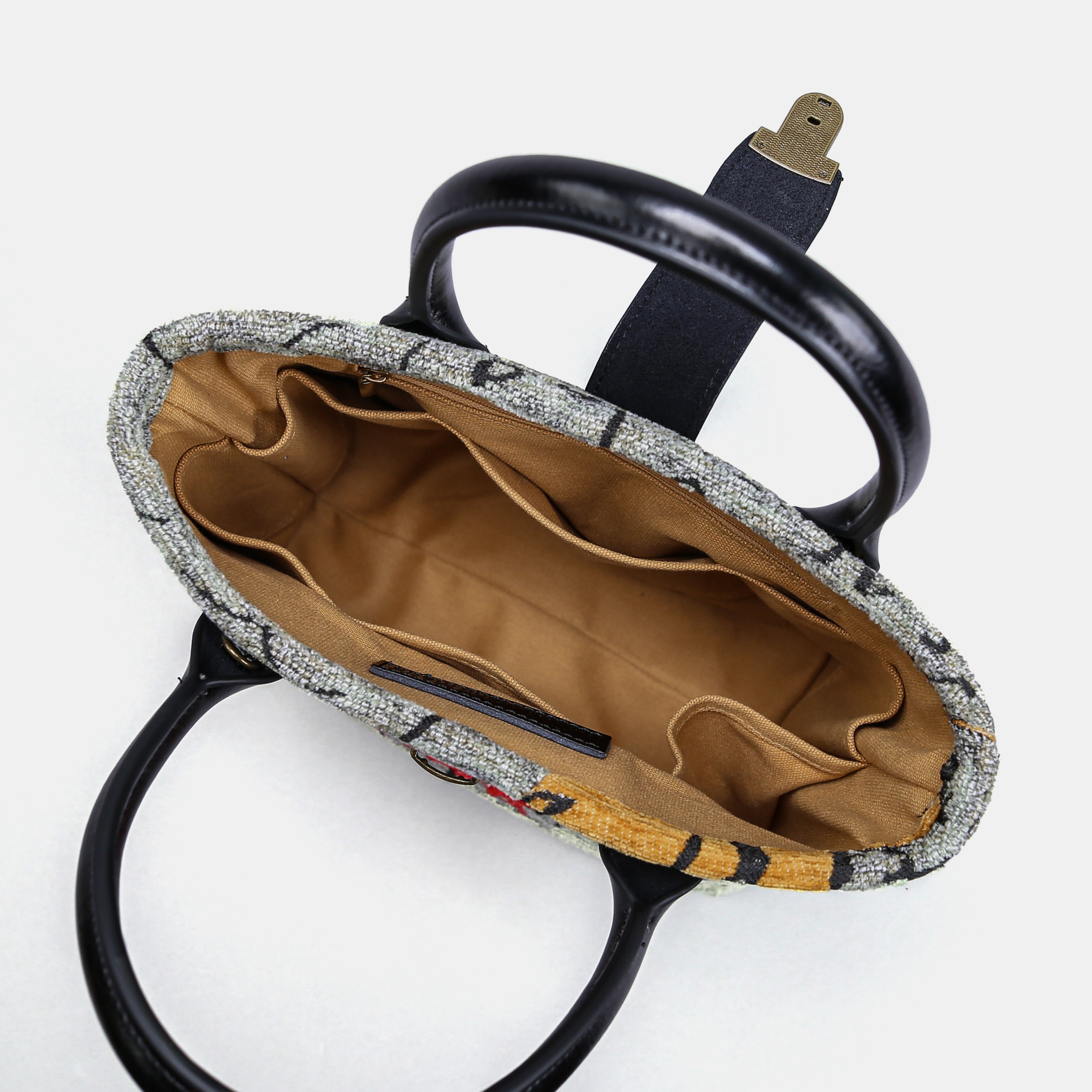 Here Be Dragons Tuck Lock Carpet Satchel carpet bag MCW Handmade of America inside