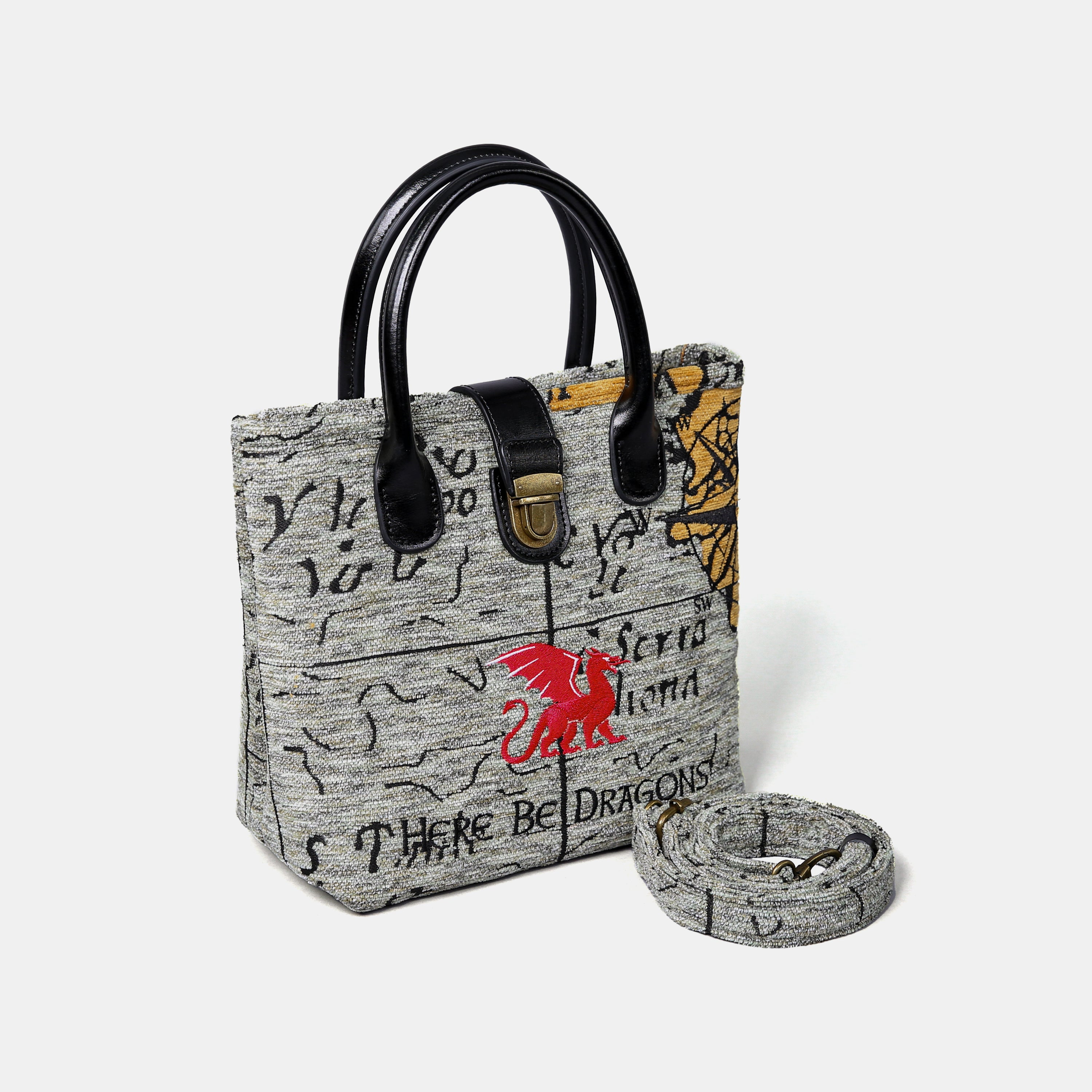 Here Be Dragons Tuck Lock Carpet Satchel carpet bag MCW Handmade of America with strap