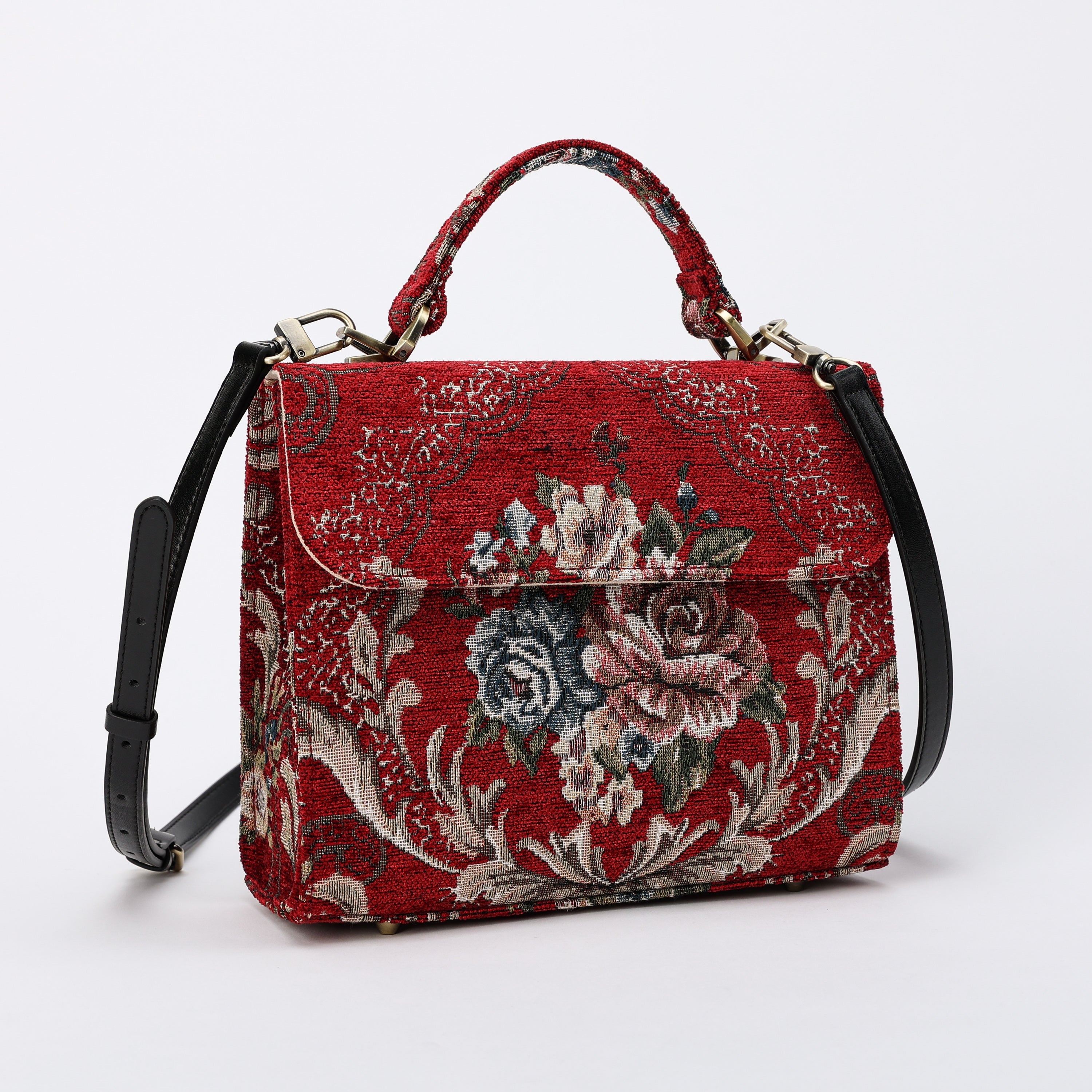 Floral Red Flap Satchel carpet bag MCW Handmade-2