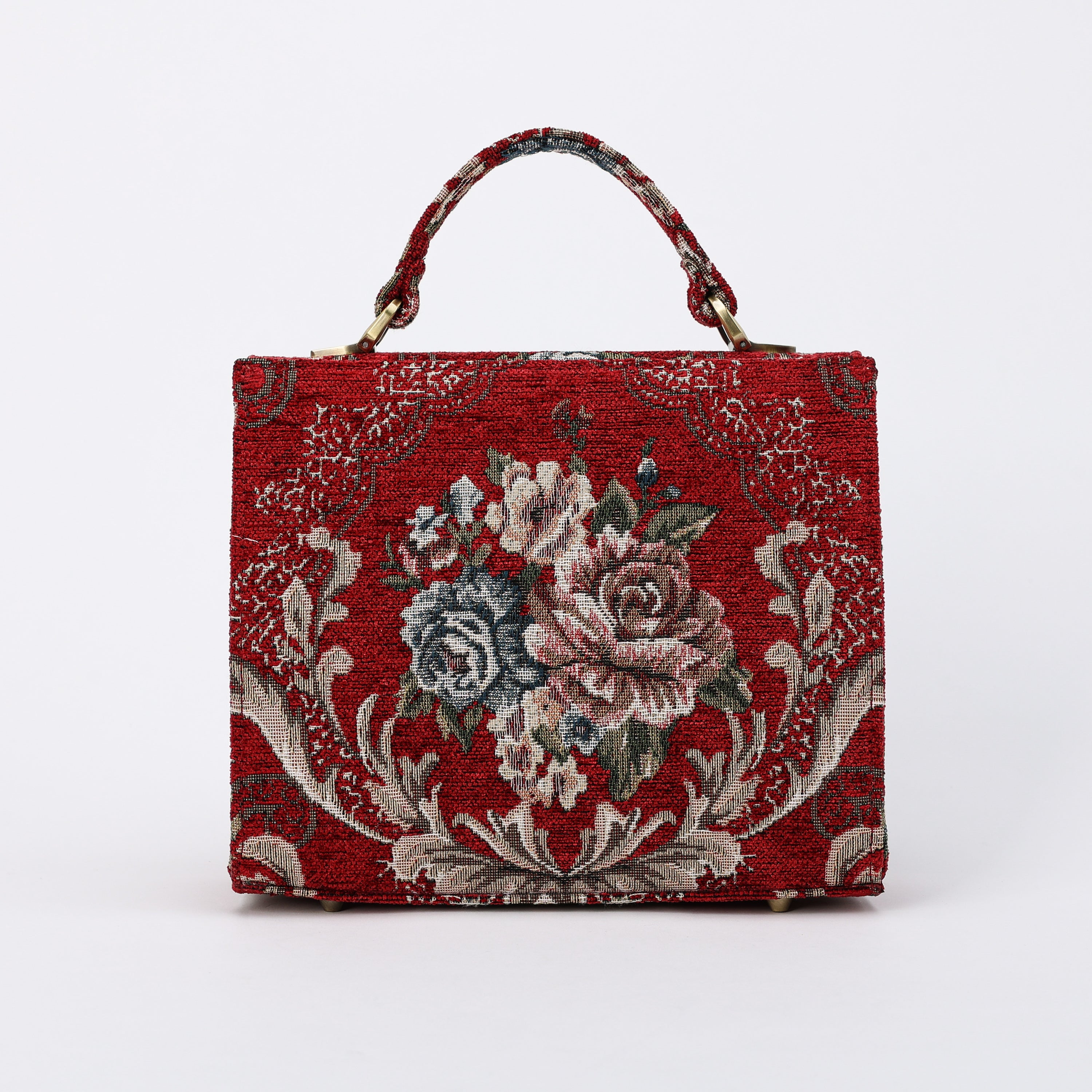 Floral Red Flap Satchel carpet bag MCW Handmade-4