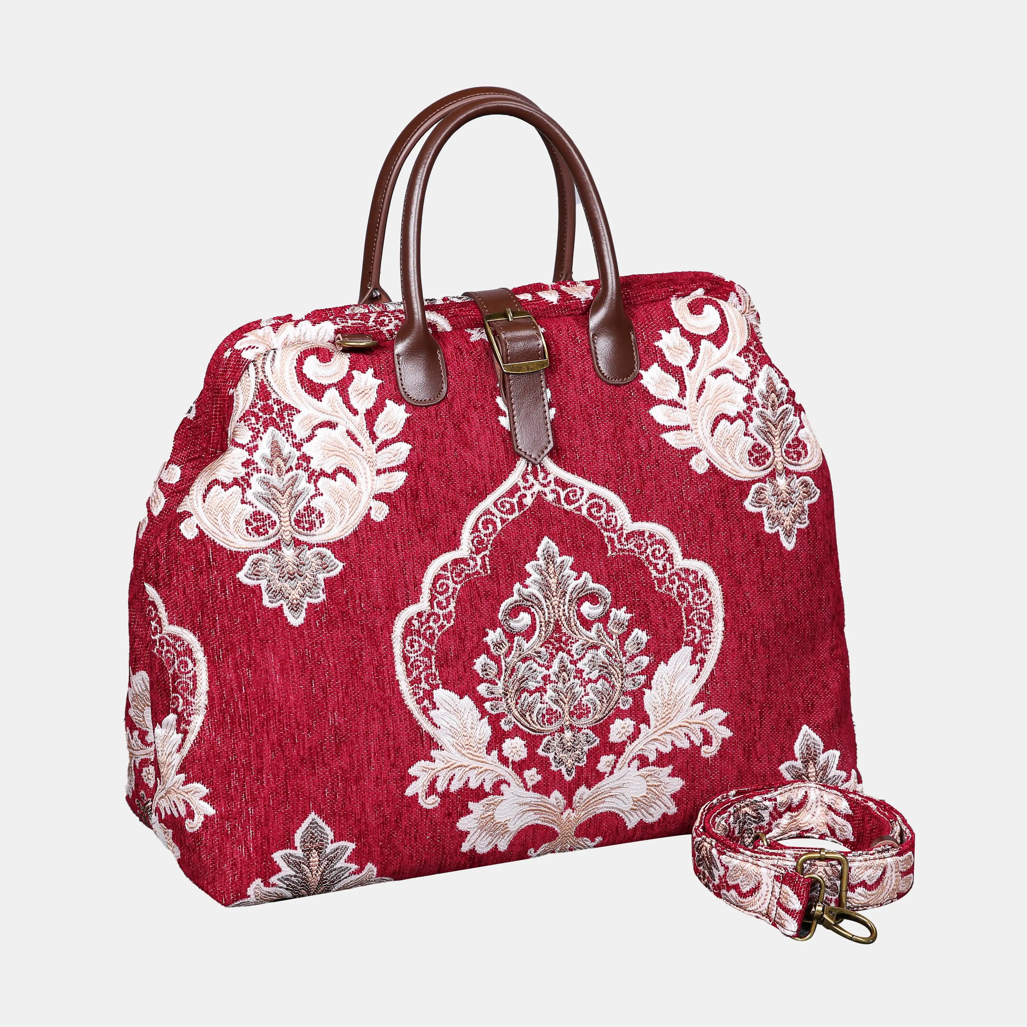 Inferriata Red Mary Poppins Weekender carpet bag MCW Handmade with shoudler strap
