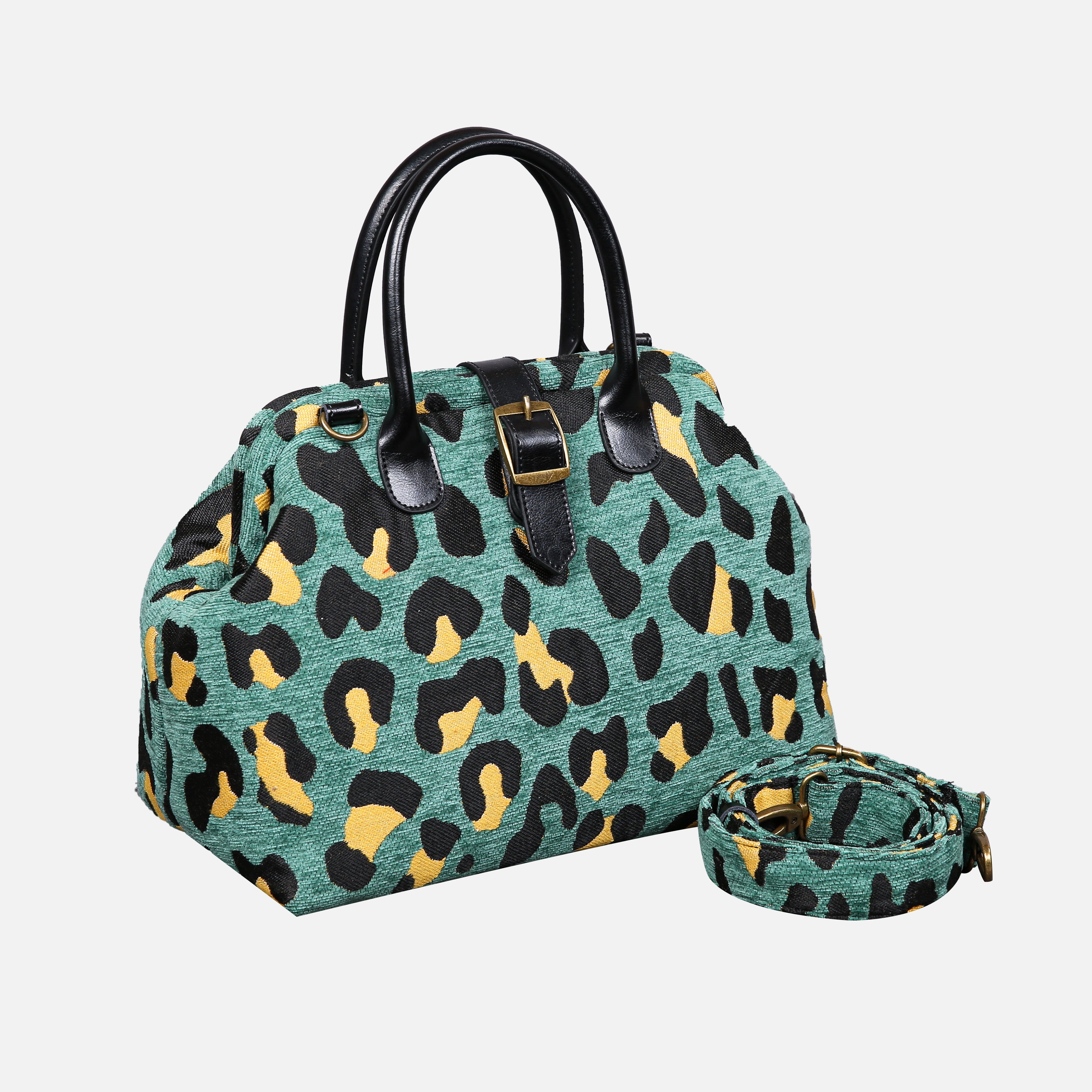 Leopard Green Carpet Handbag Purse carpet bag MCW Handmade of America with shoulder strap