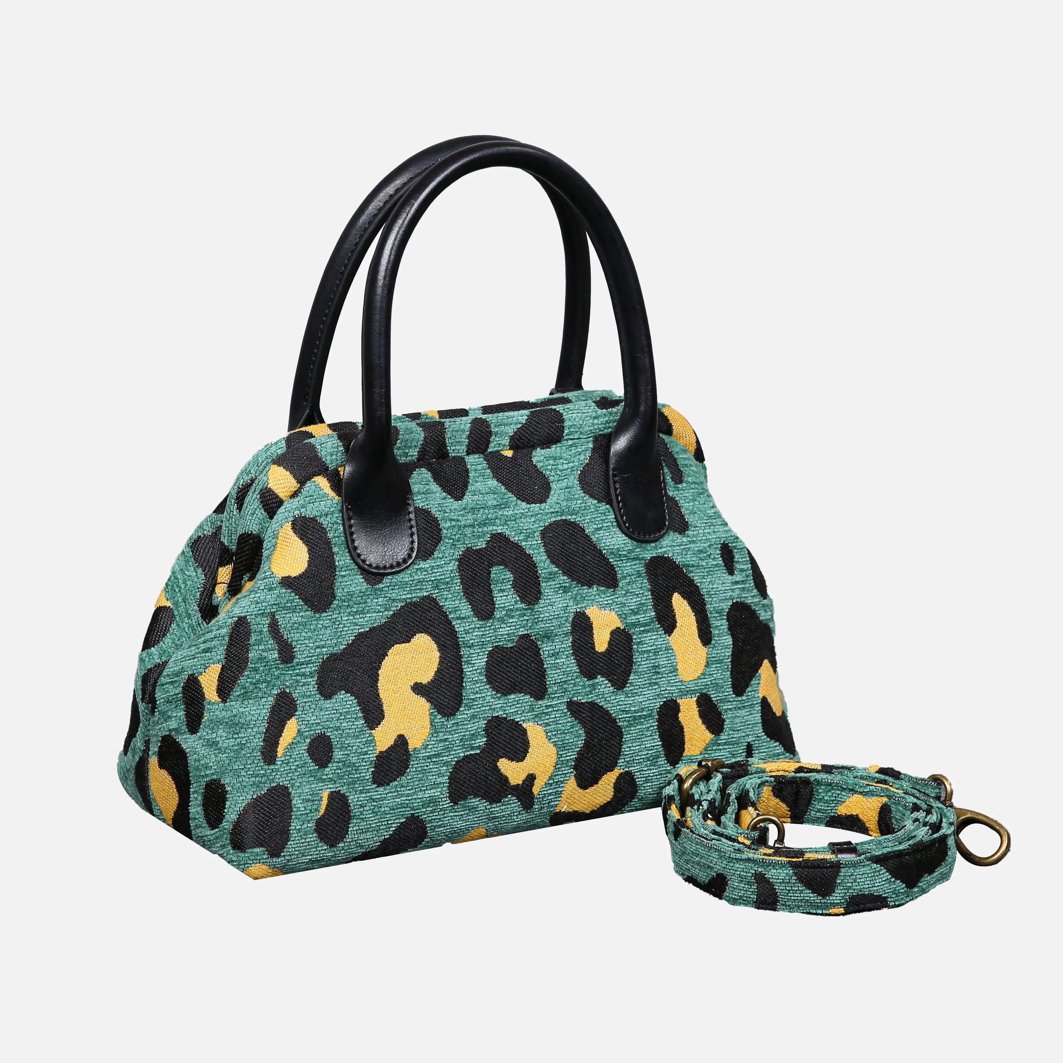 Leopard Green Carpet Satchel carpet bag MCW Handmade of America with strap