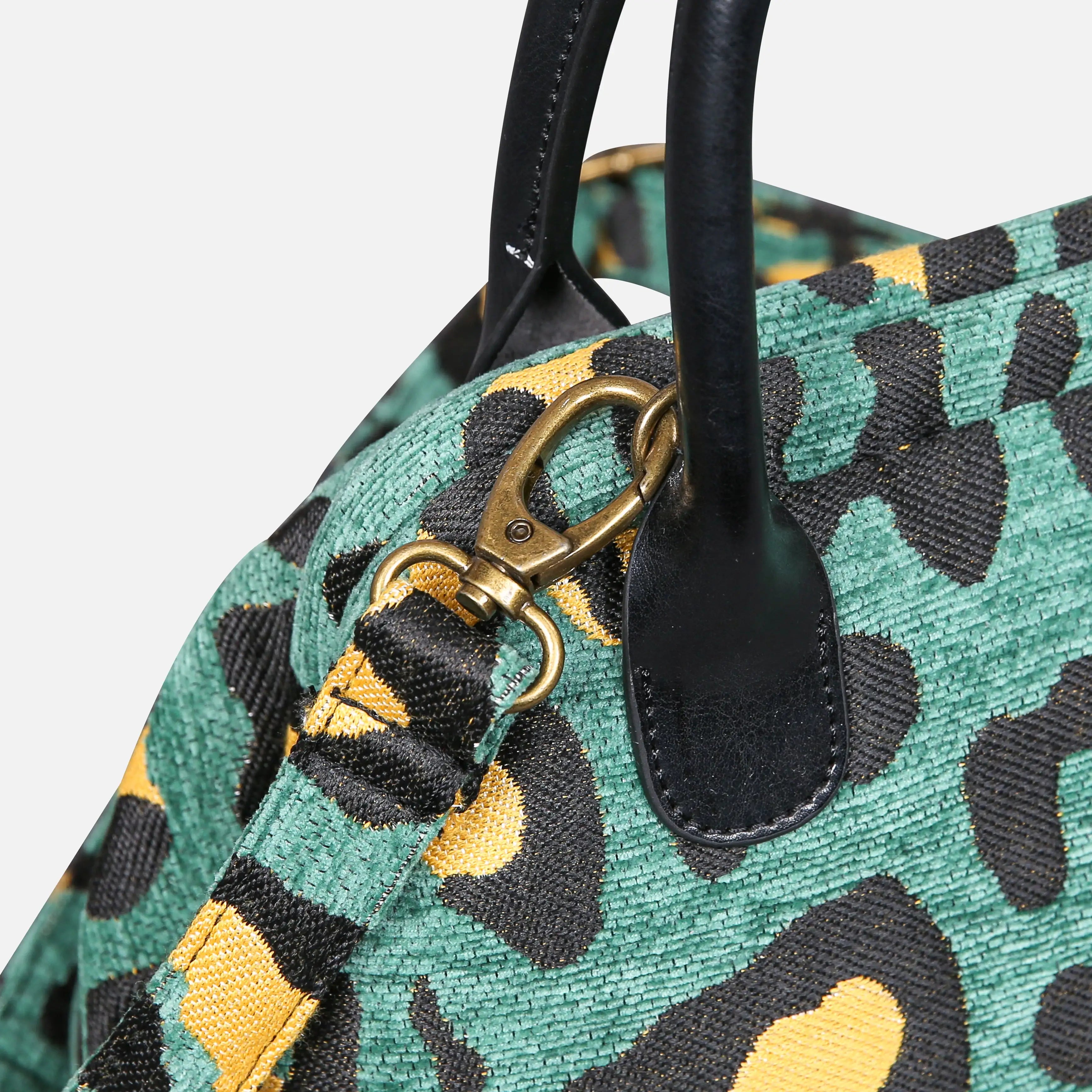 Leopard Green Carpet Satchel carpet bag MCW Handmade of America buckle