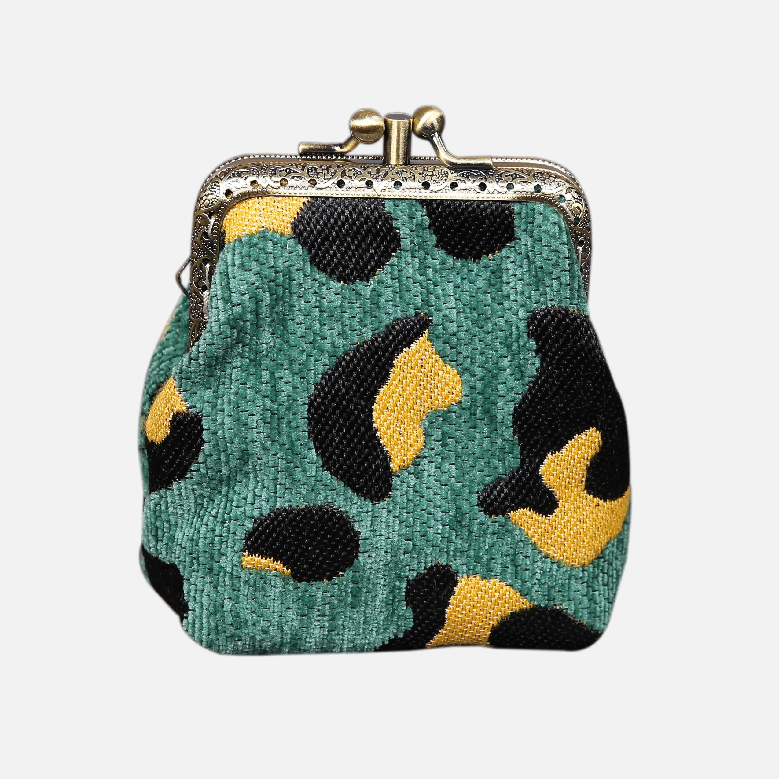 Leopard Green Double Kiss Clasp Coin Purse of America front-2