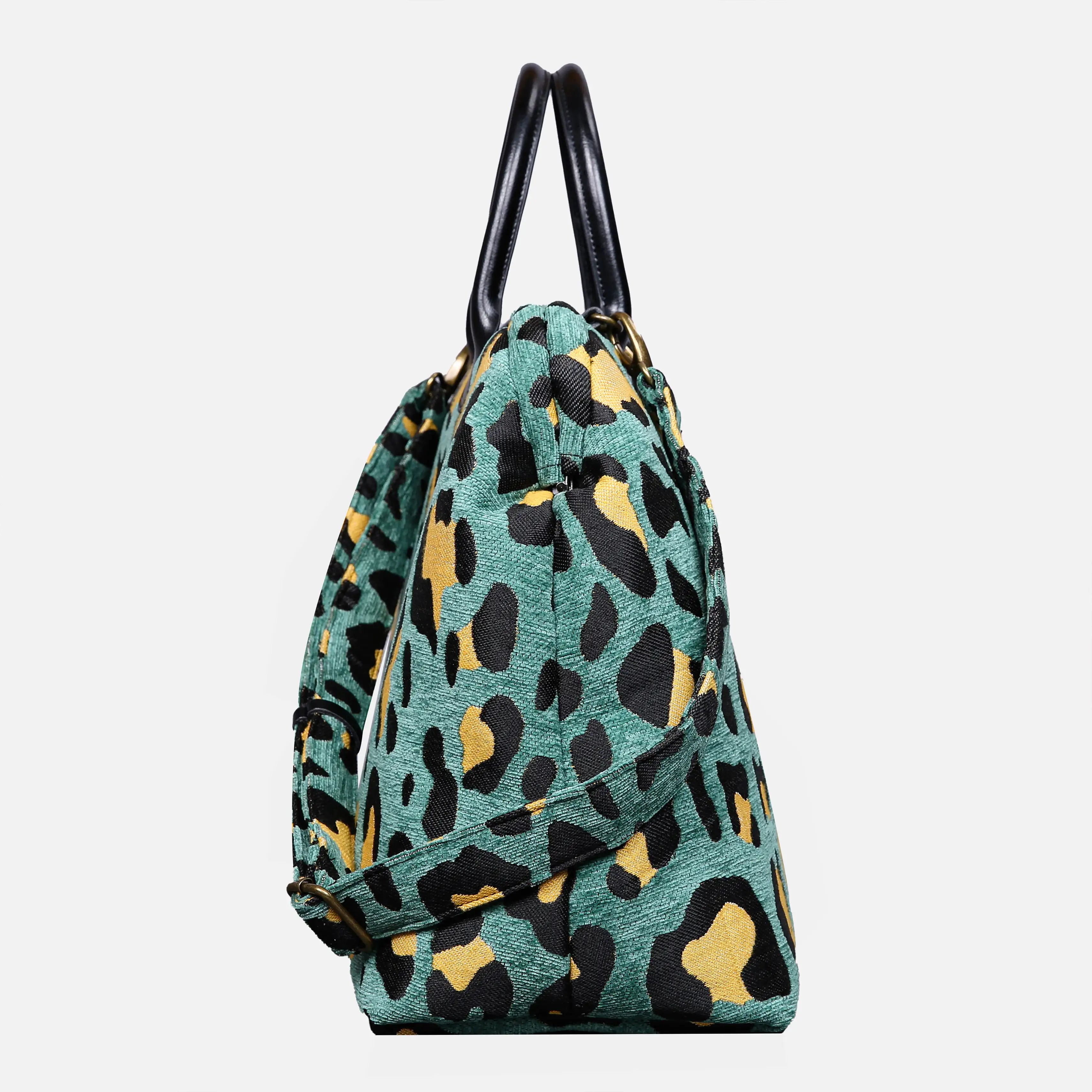 Leopard Green Mary Poppins Weekender Carpetbag of America side