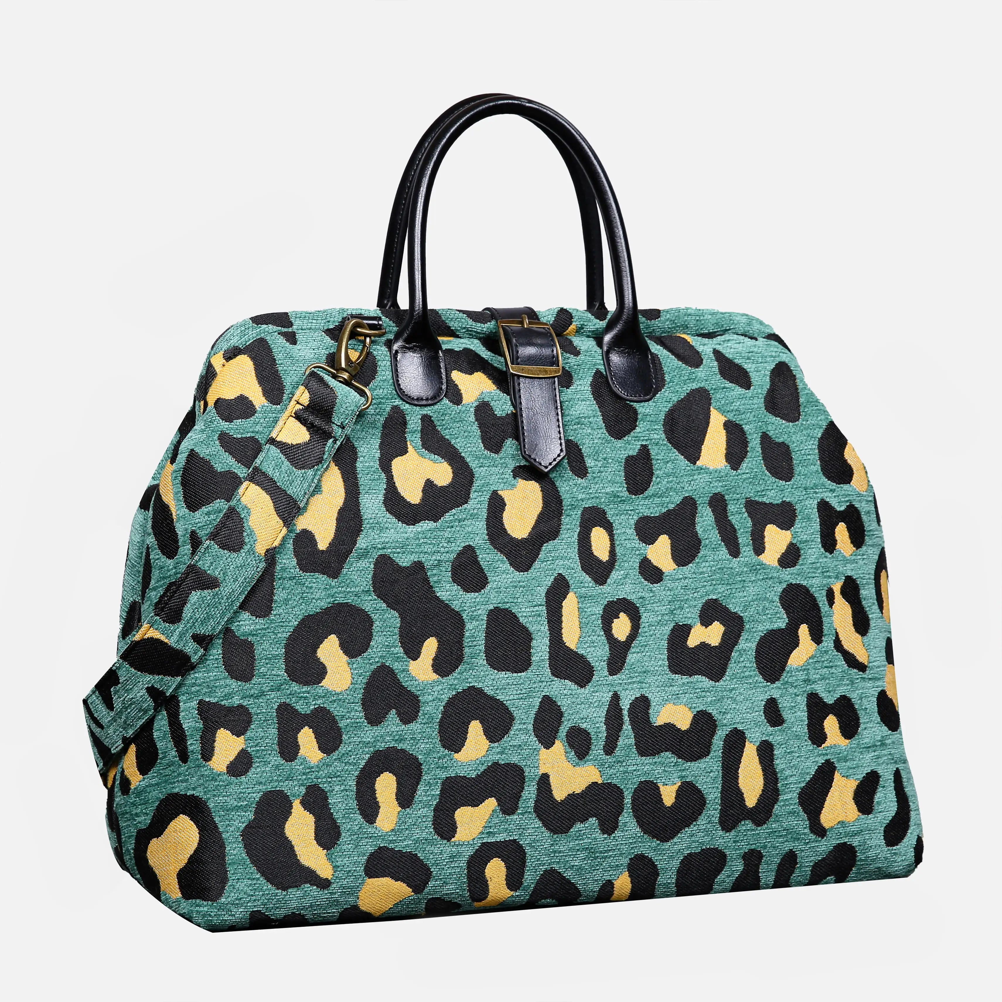 Leopard Green Mary Poppins Weekender Carpetbag of America front