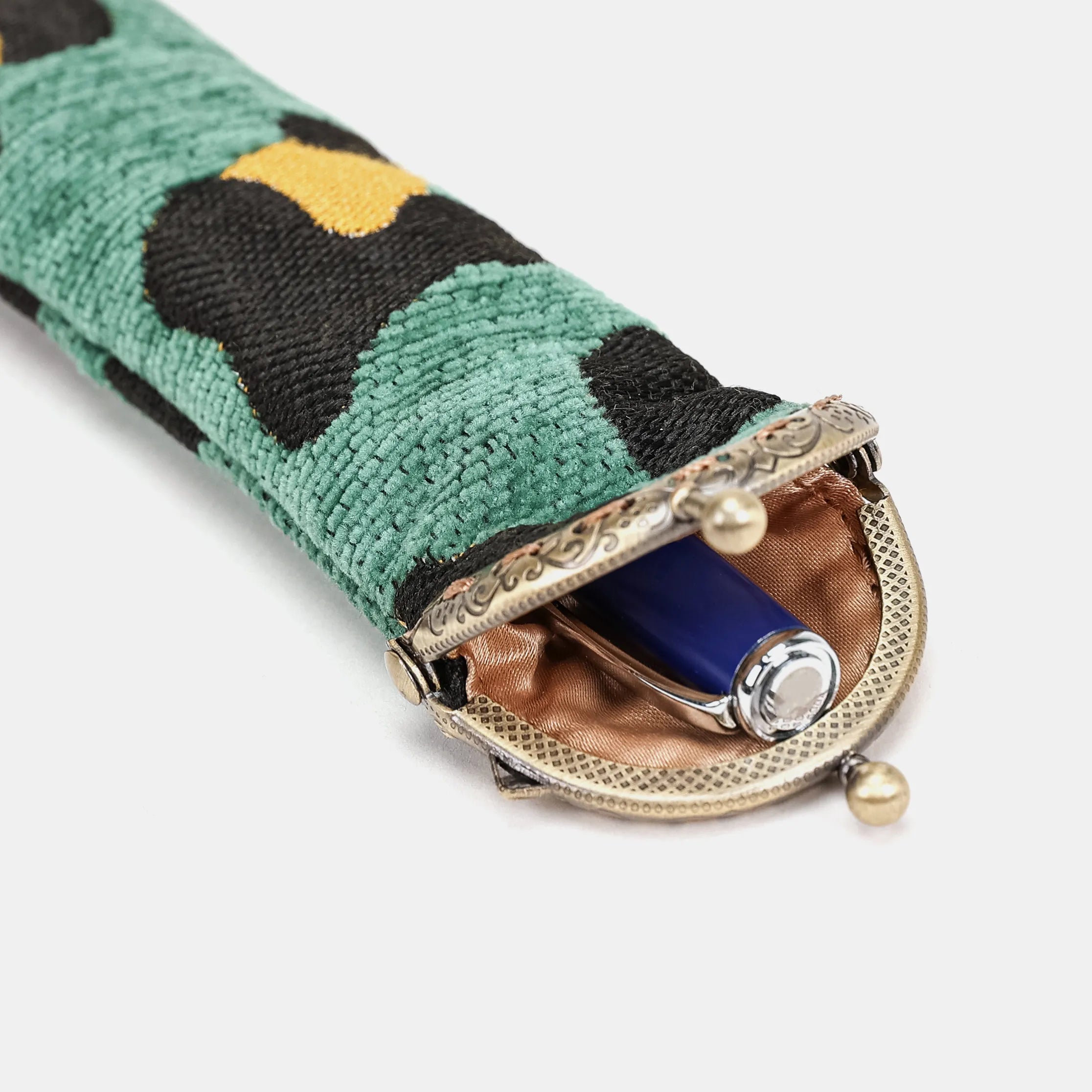 Leopard Green Solo Pen Case Carpetbag of America open