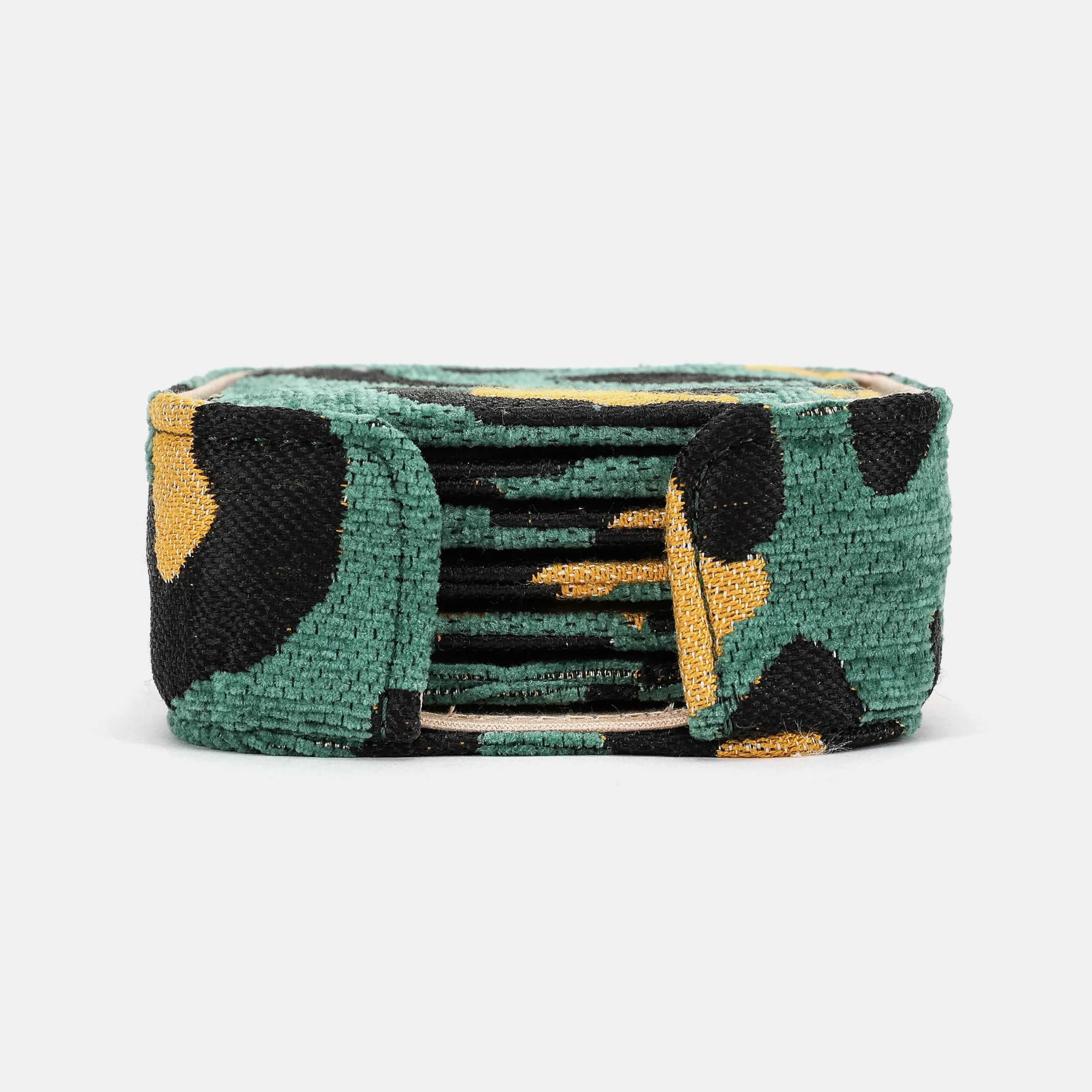 Leopard Green Square Coaster Set with Holder of America-Main
