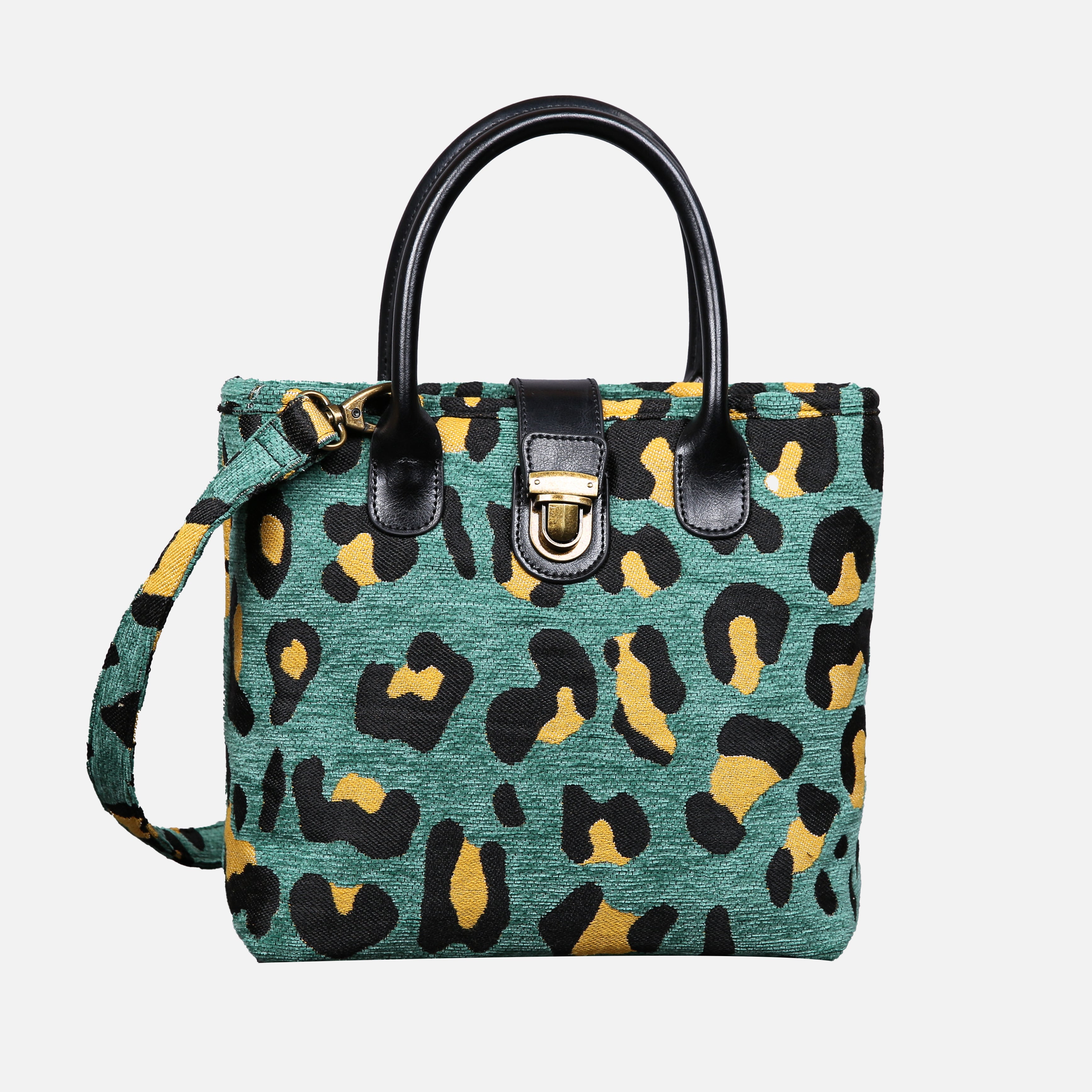 Leopard Green Tuck Lock Carpet Satchel carpet bag MCW Handmade of America main