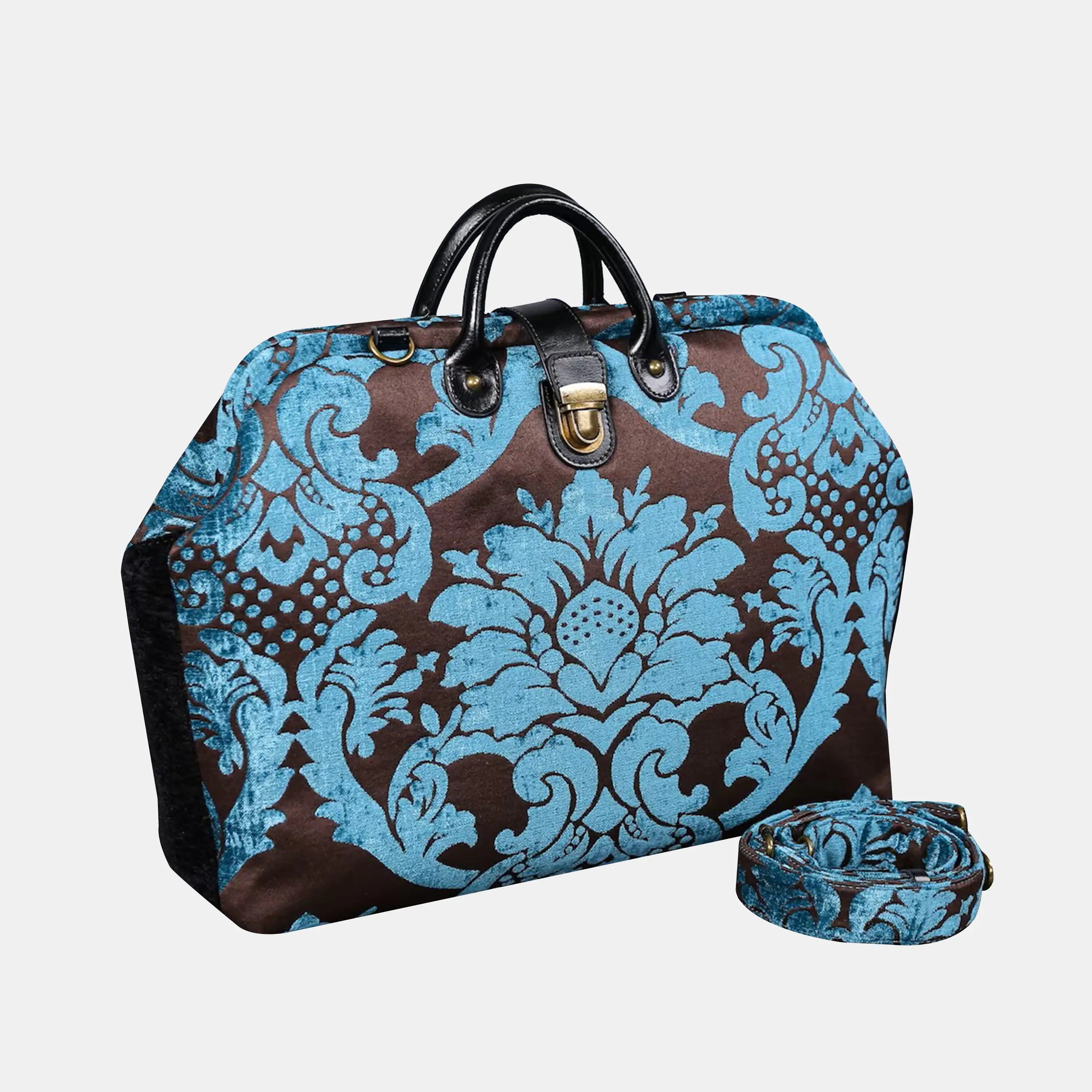 Luxury Damask Blue carpet bag  of America with shoulder strap