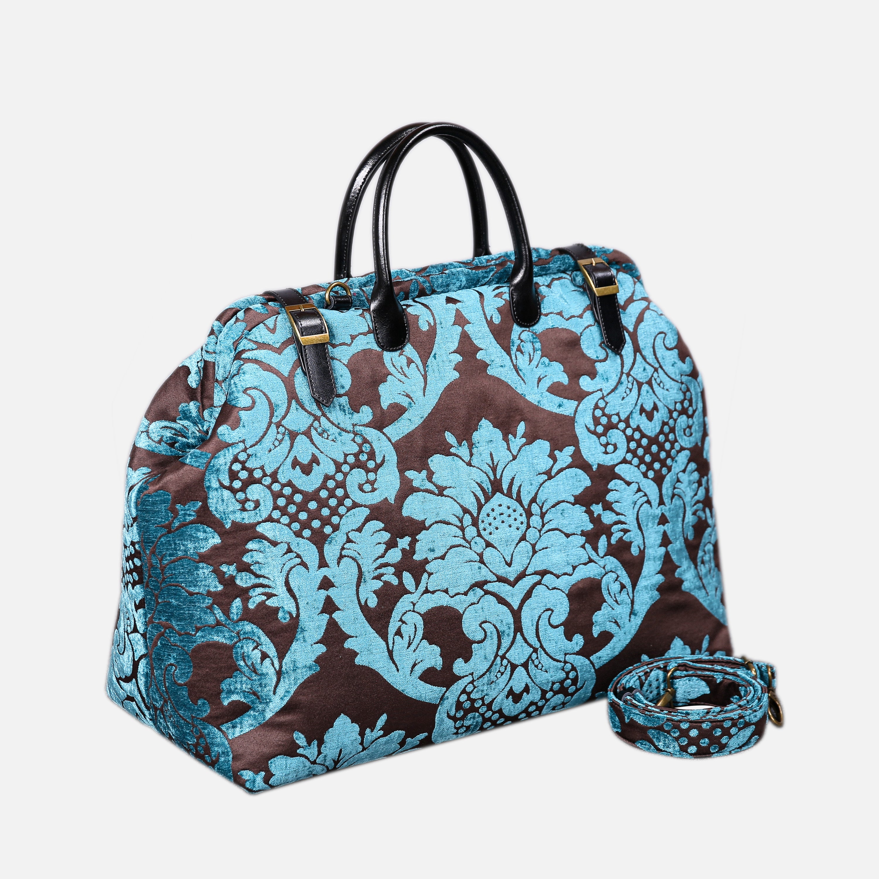 Luxury Damask Blue Large Carpetbag   of America with shoulder strap