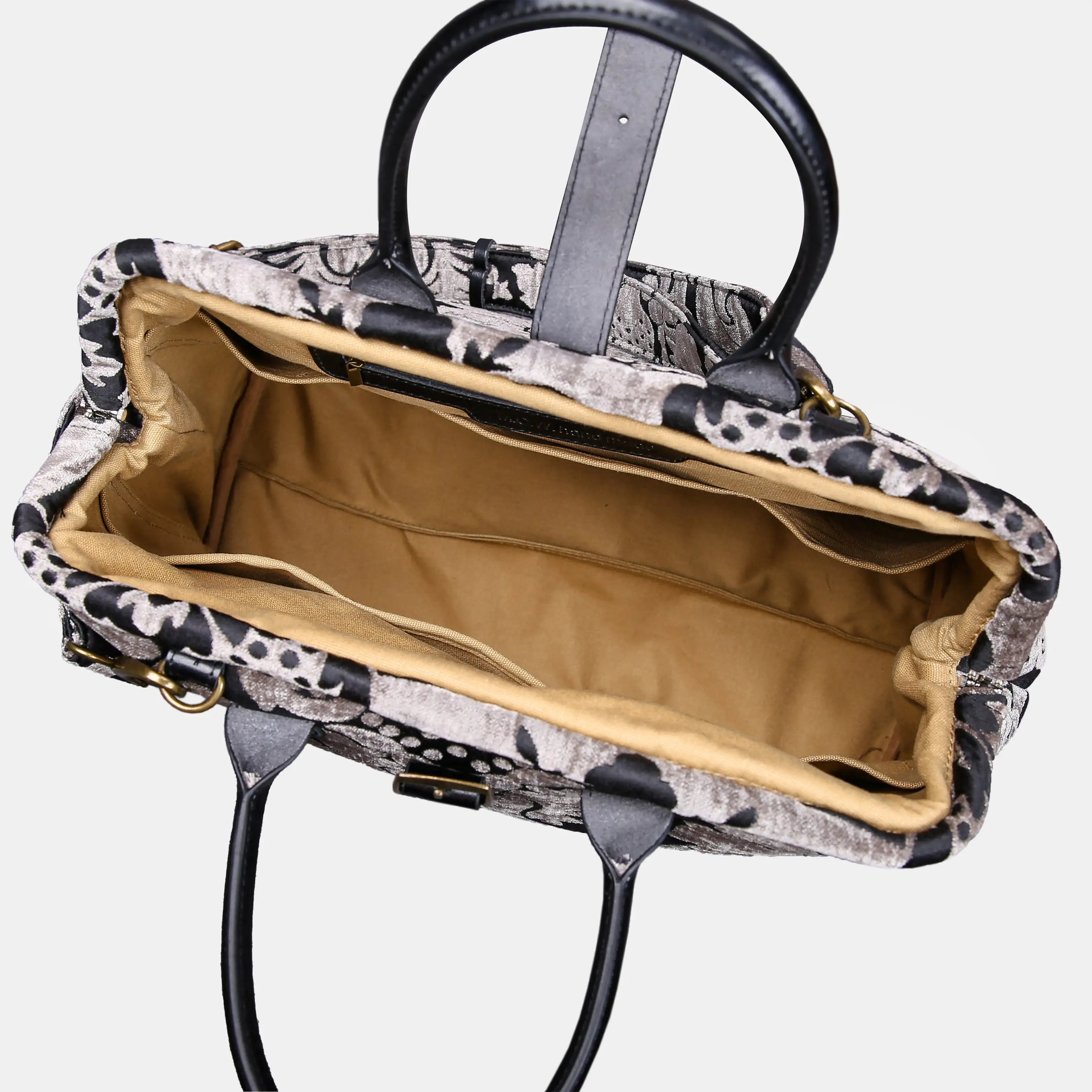 Luxury Damask Ivory Mary Poppins Weekender Carpetbag of America open