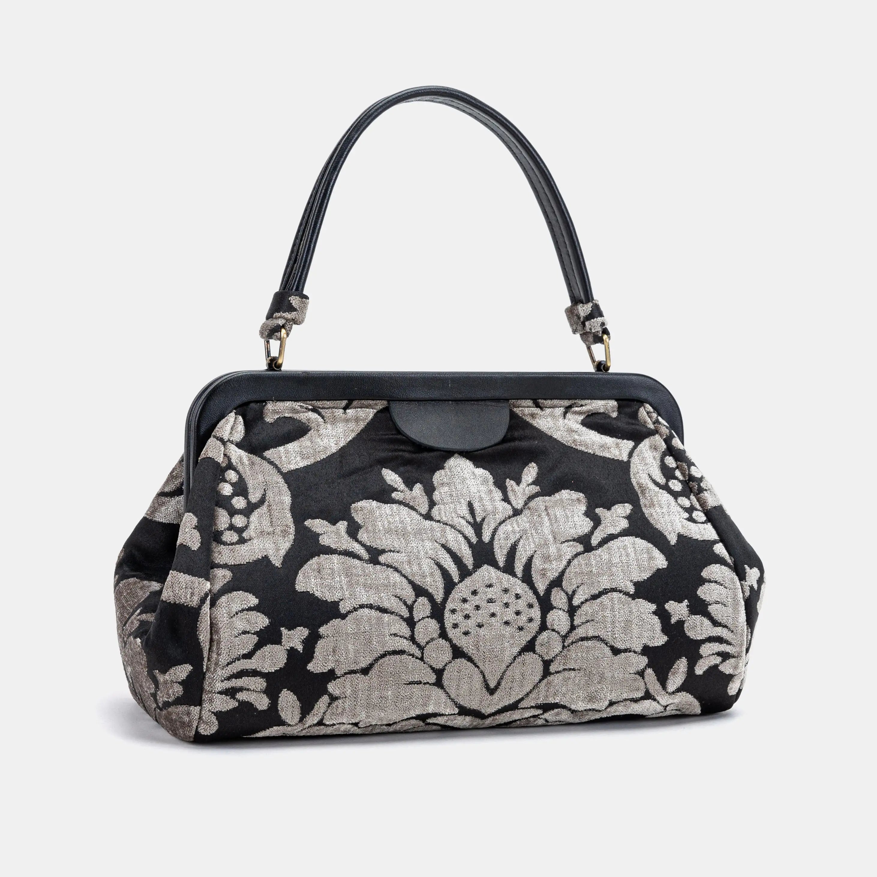 Luxury Damask Ivory Top Handle Purse Carpetbag of America front