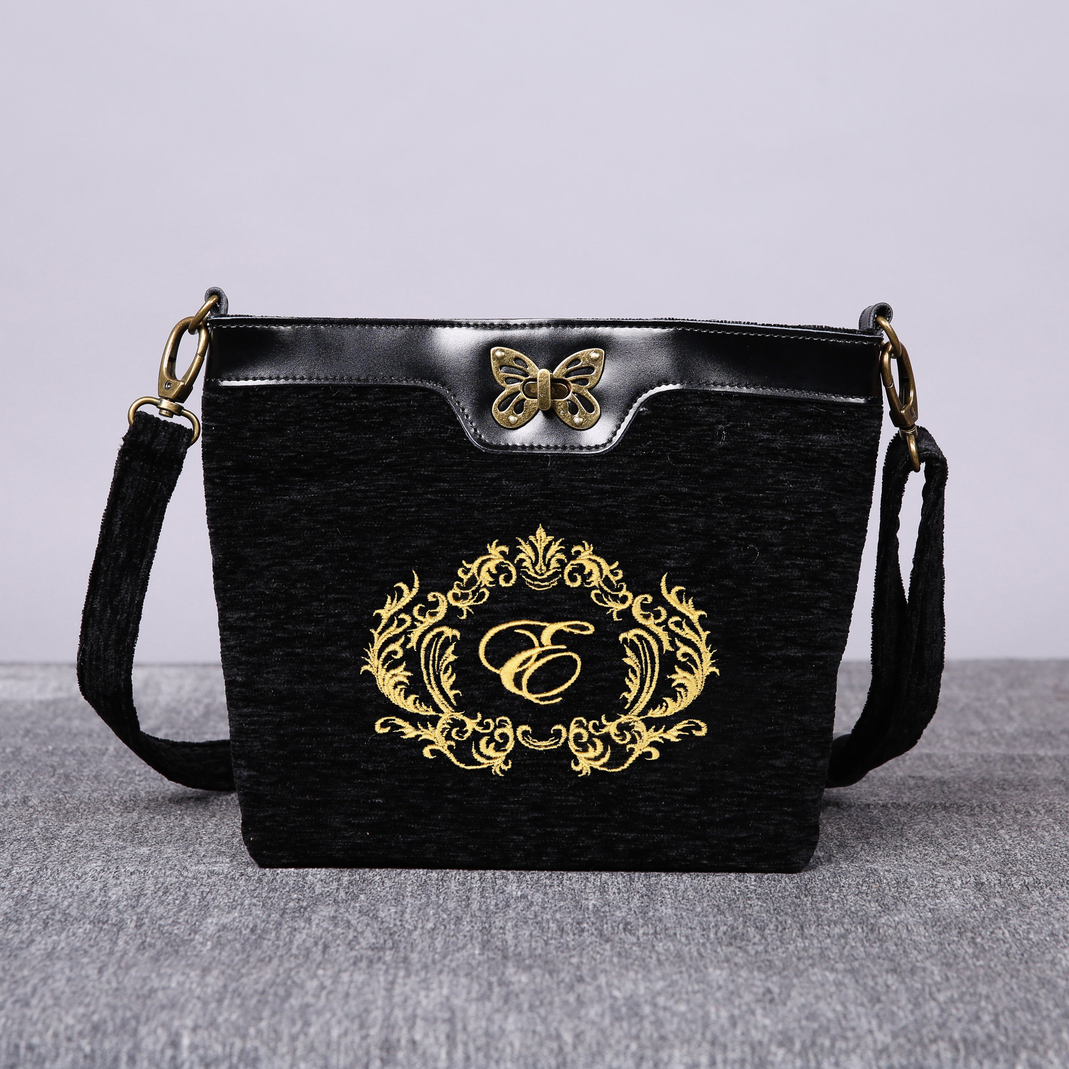 Luxury Monogrammed Black Butterfly Crossbody Bag( Single Initial )Baroque