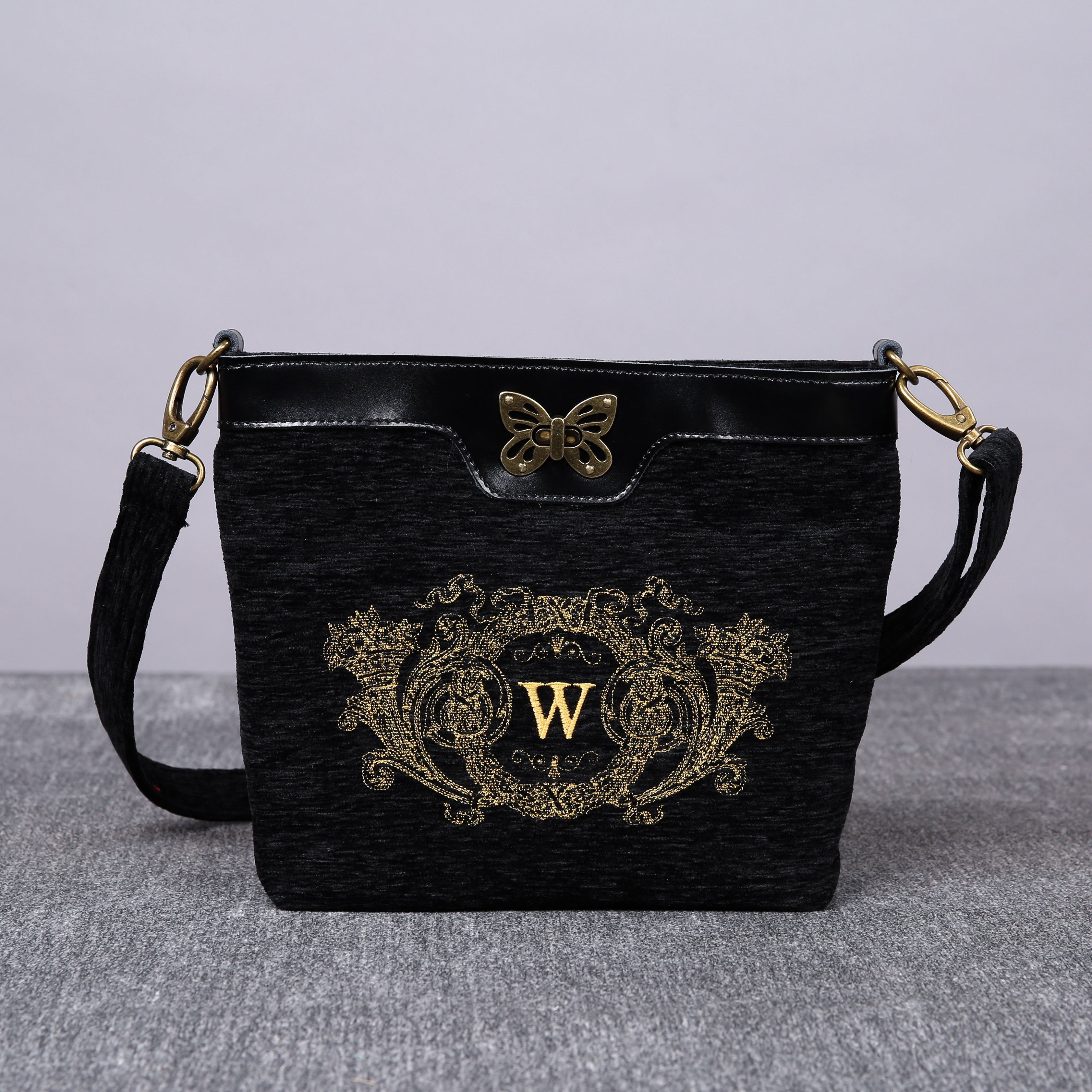 Luxury Monogrammed Black Butterfly Crossbody Bag( Single Initial ) Victorian