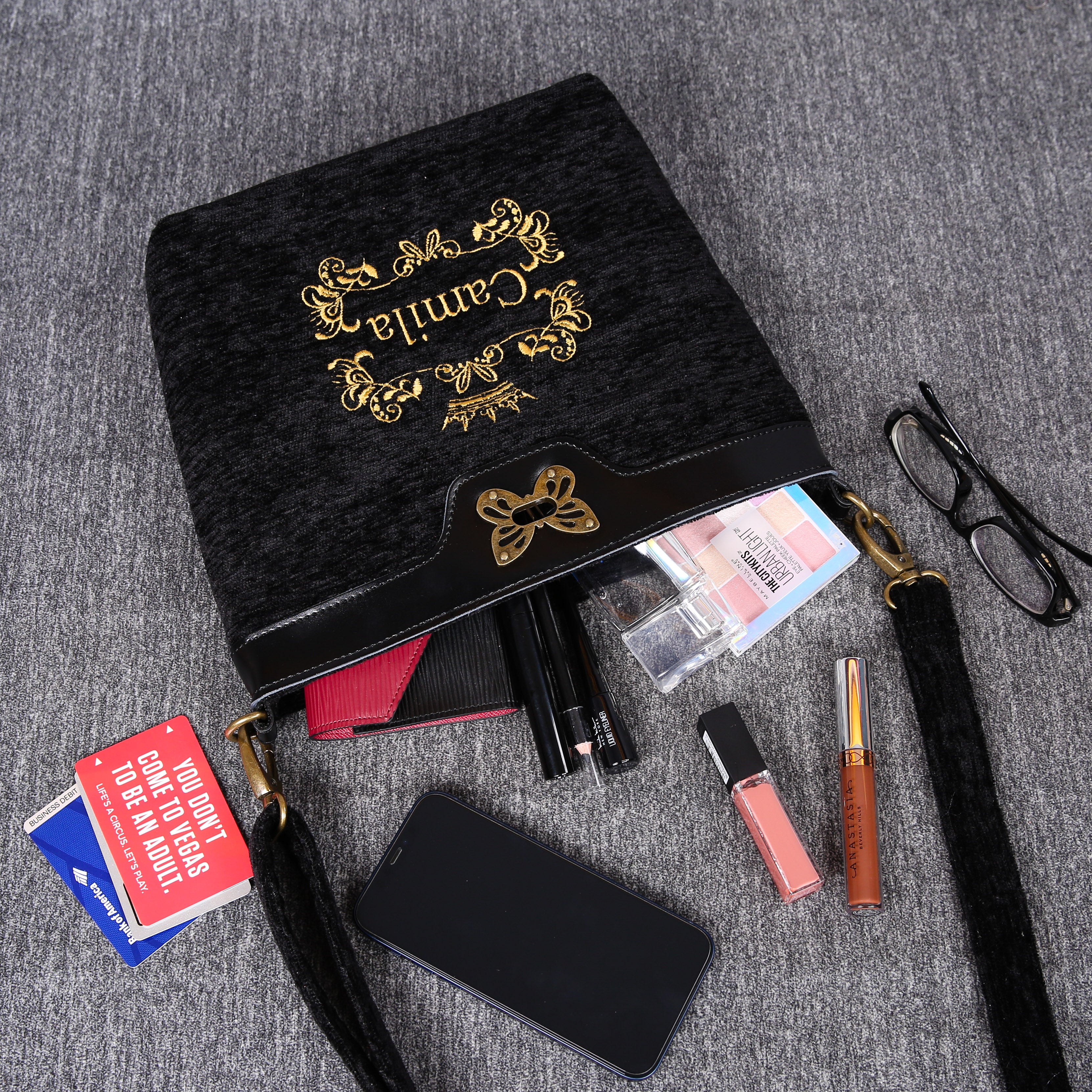 Luxury Monogrammed Black Butterfly Crossbody Bag ( Single Name ) capacity