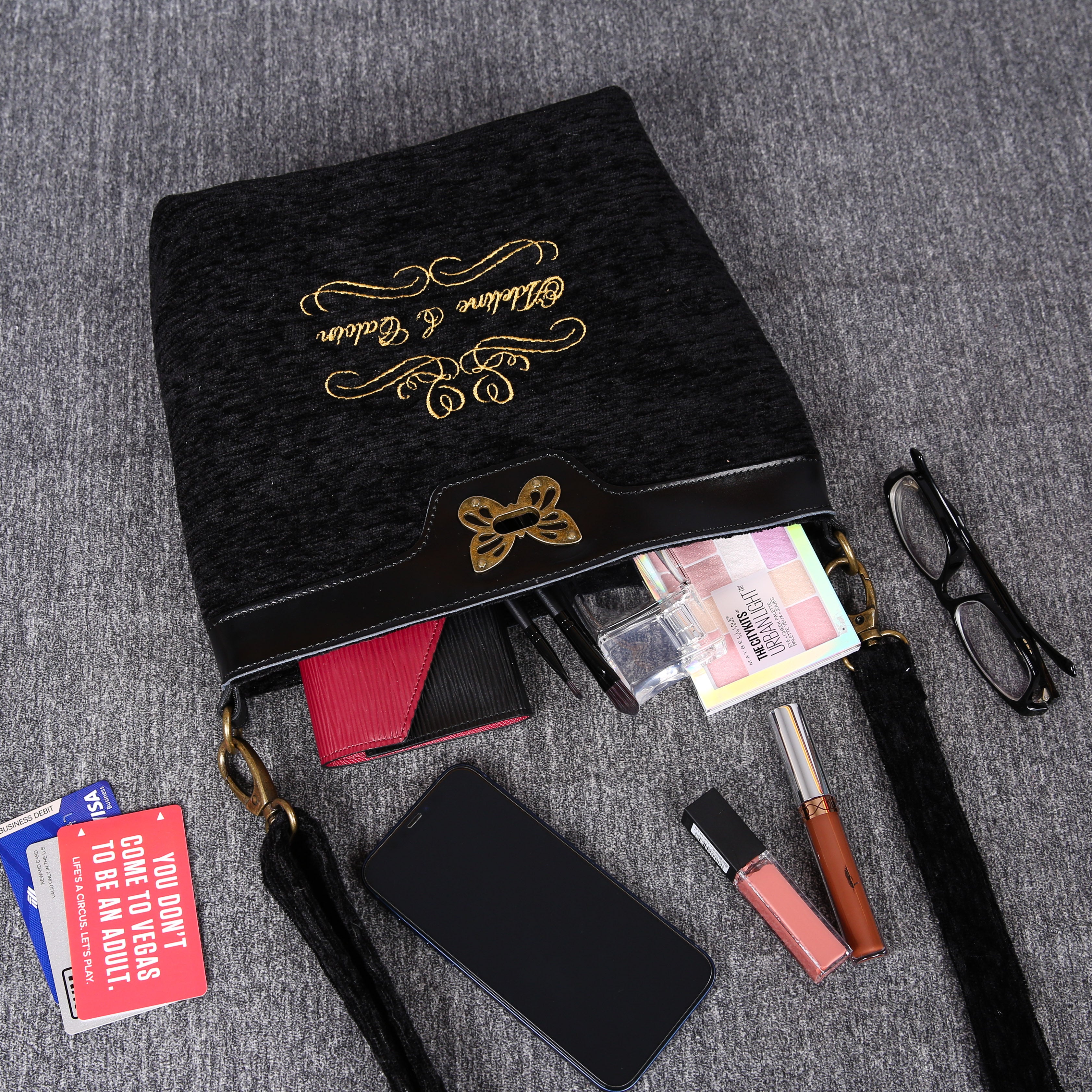 Luxury Monogrammed Black Butterfly Crossbody Bag (Two Names ) capacity
