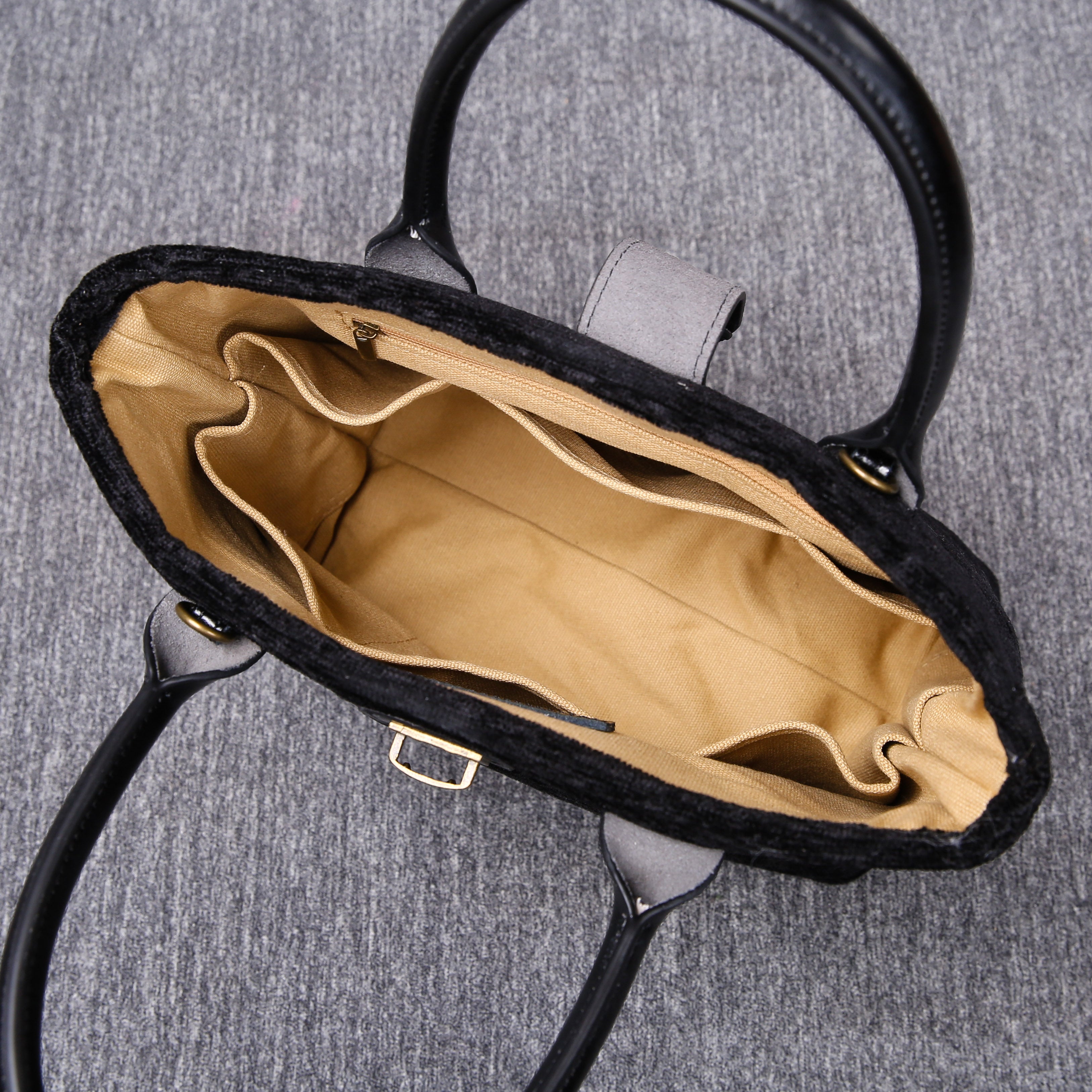 Luxury Monogrammed Black Compact Tote carpet bag MCW Handmade inside