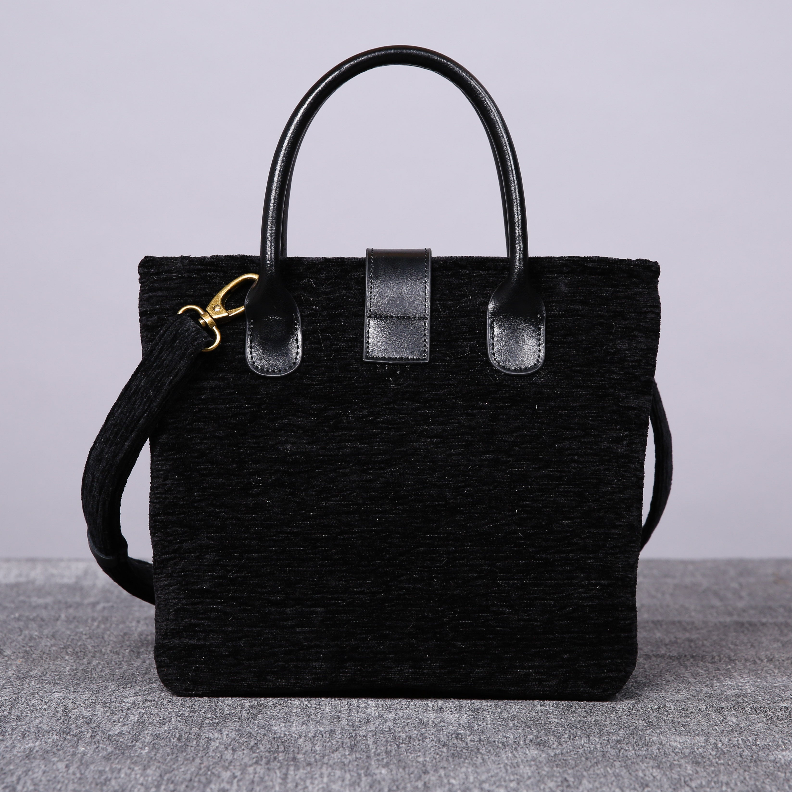 Luxury Monogrammed Black Compact Tote carpet bag MCW Handmade back