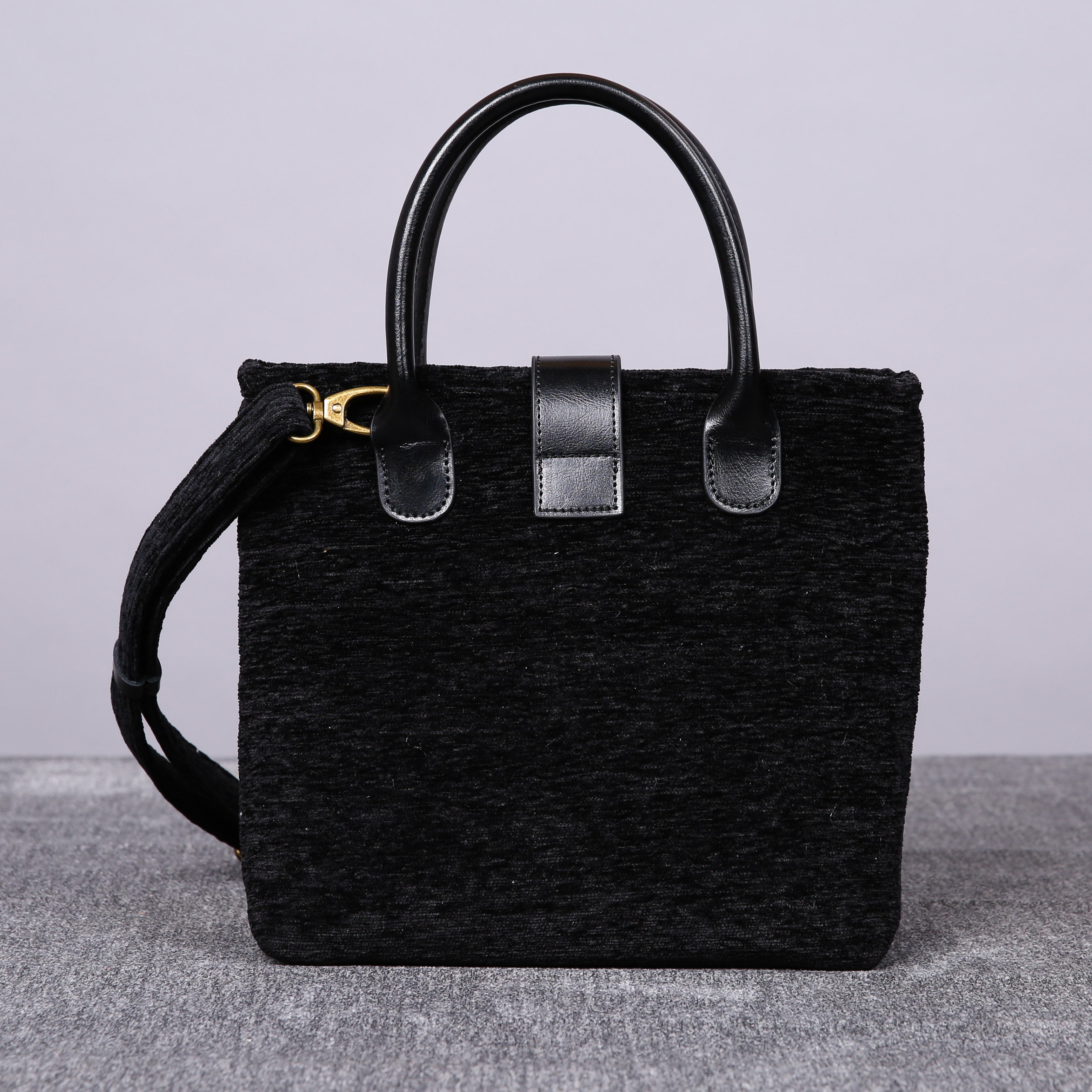 Luxury Monogrammed Black Compact Tote carpet bag MCW Handmade back