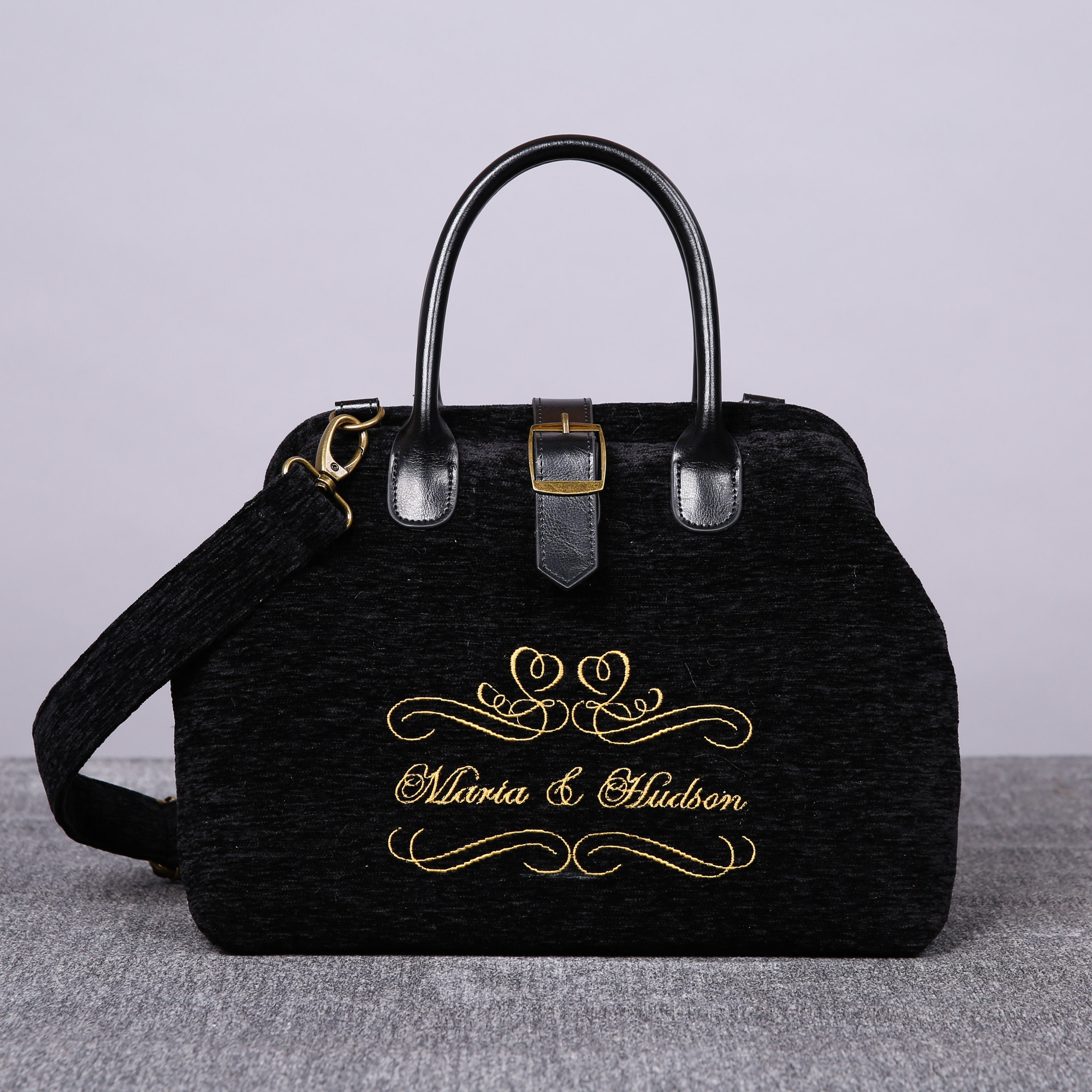 Luxury Monogrammed Black Handbag Purse (Double Names) of America main