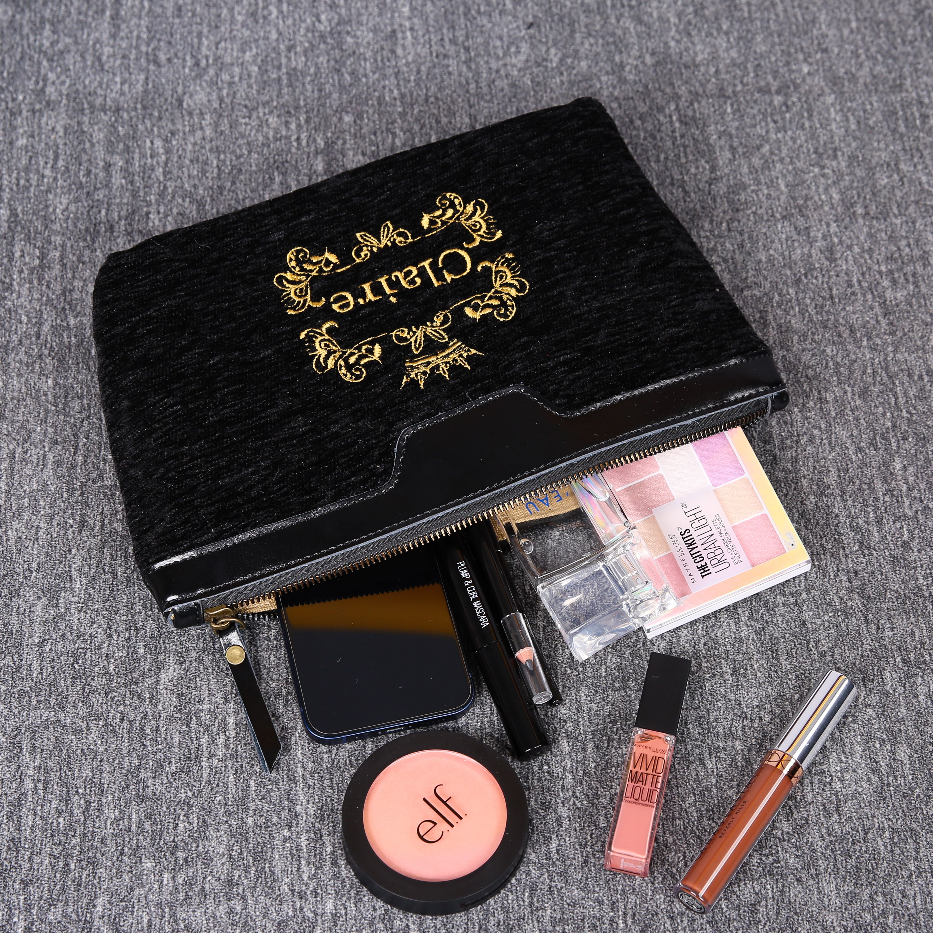 Luxury Monogrammed Black Make up Bag carpet bag MCW Handmade in use