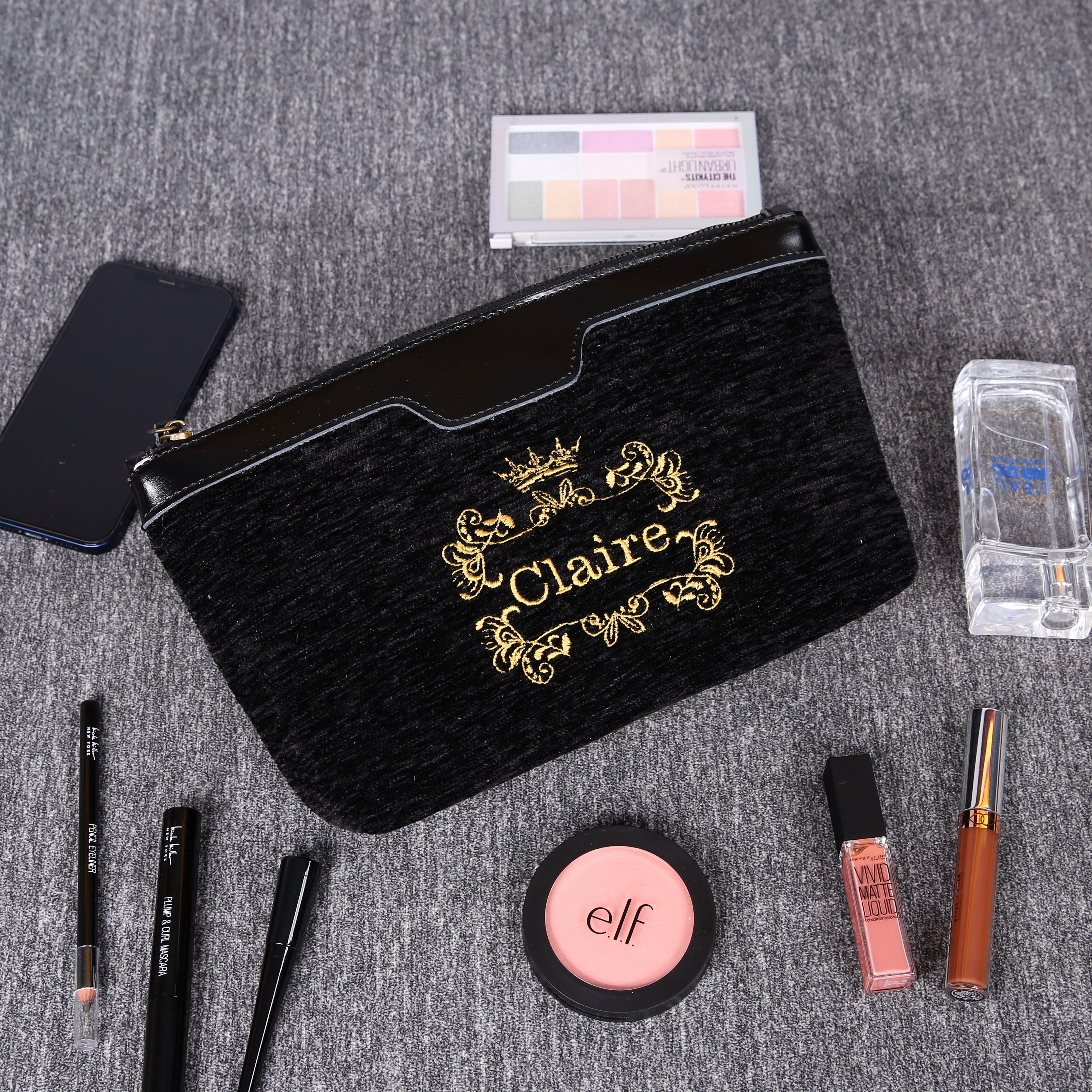 Luxury Monogrammed Black Make up Bag carpet bag MCW Handmade in use