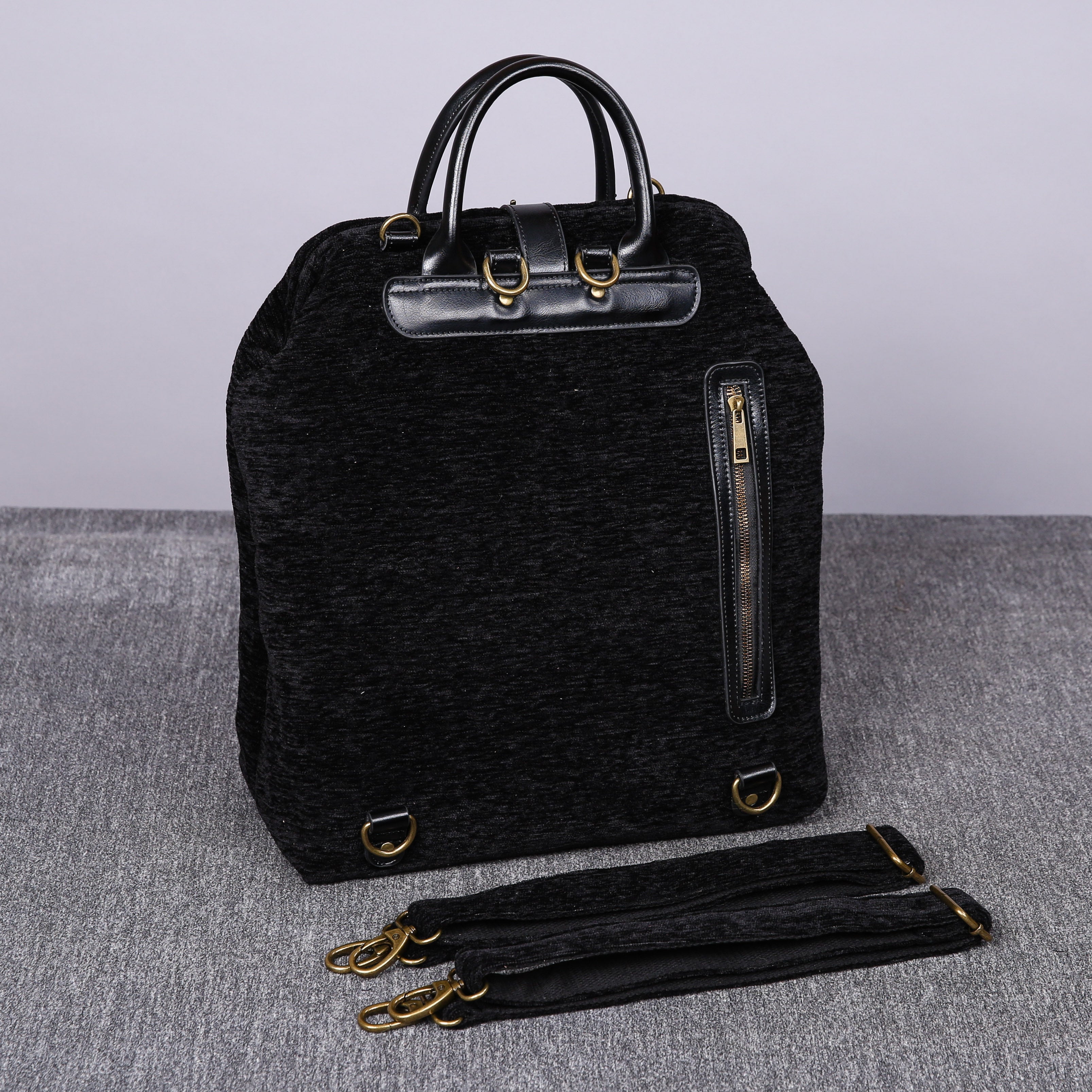 Luxury Monogrammed Black Multi-Functional Backpack carpet bag MCW Handmade back
