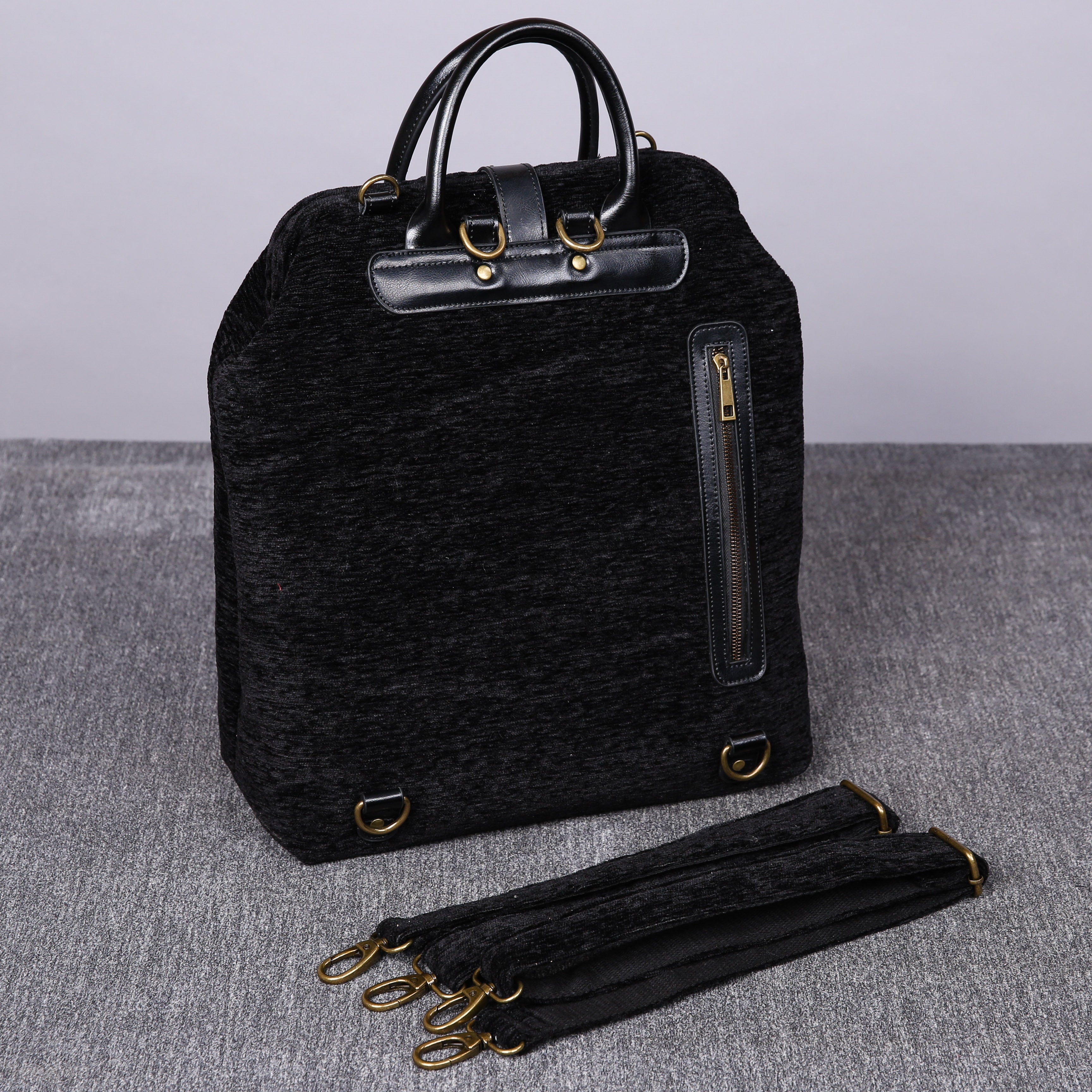 Luxury Monogrammed Black Multi-Functional Backpack carpet bag MCW Handmade back